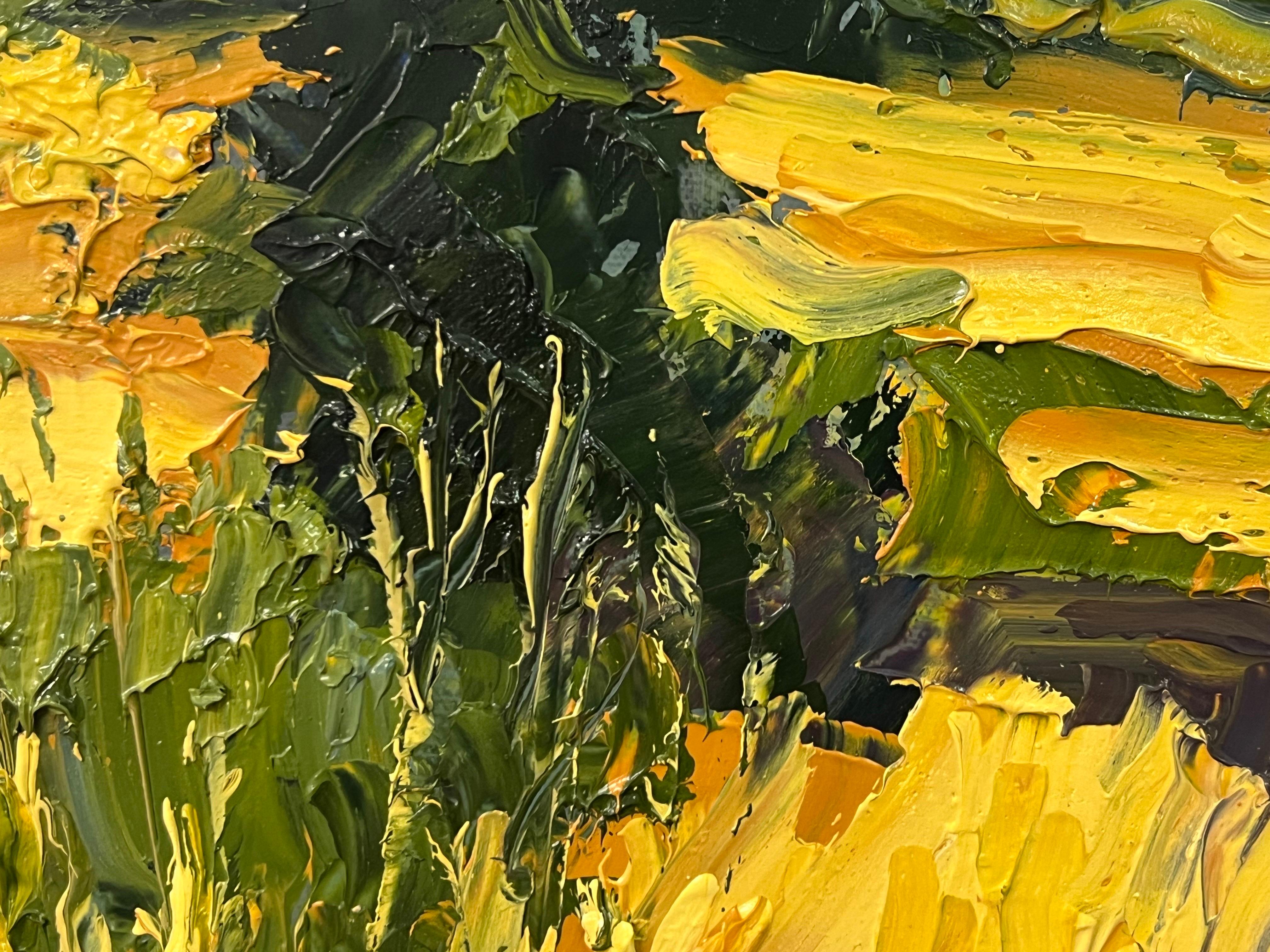 Impasto Oil Painting of Oak Tree in Yellow Corn Field in the English Countryside For Sale 5