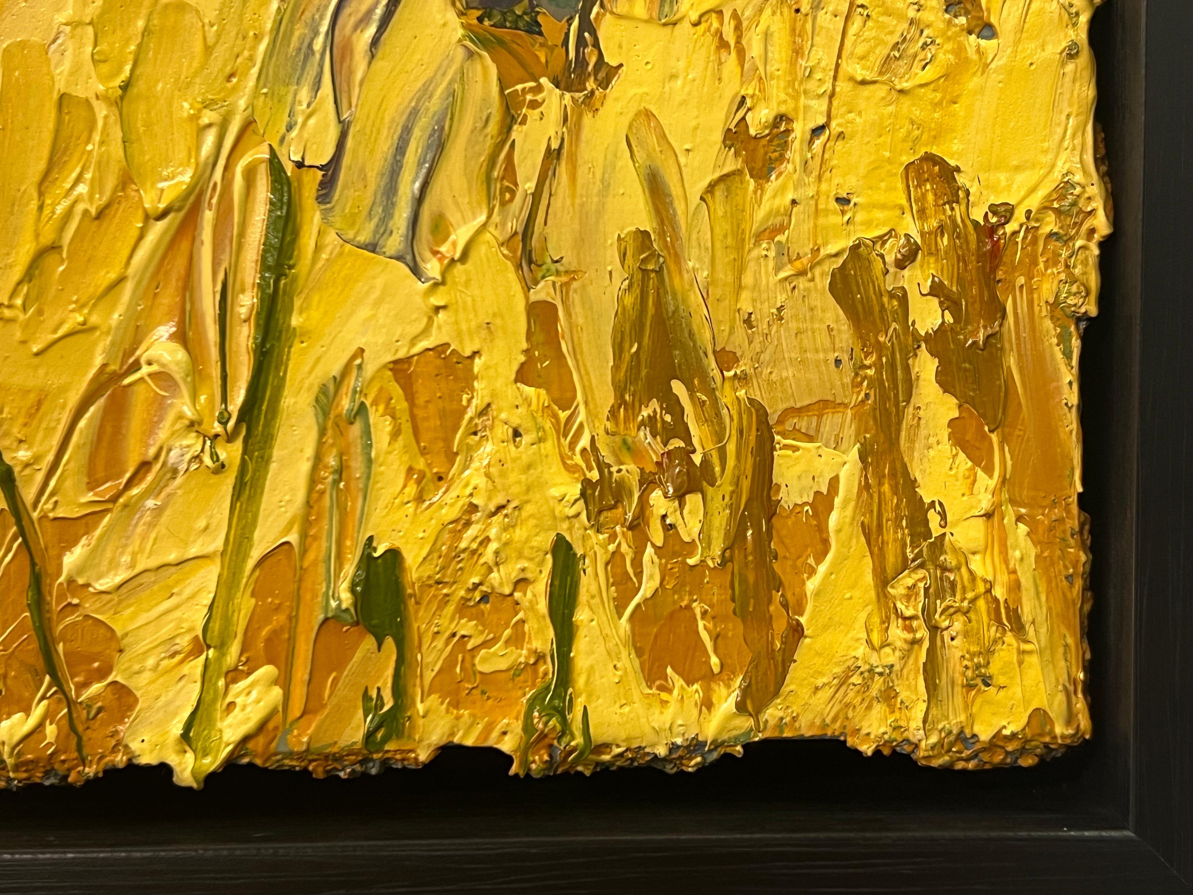 Impasto Oil Painting of Oak Tree in Yellow Corn Field in the English Countryside For Sale 6