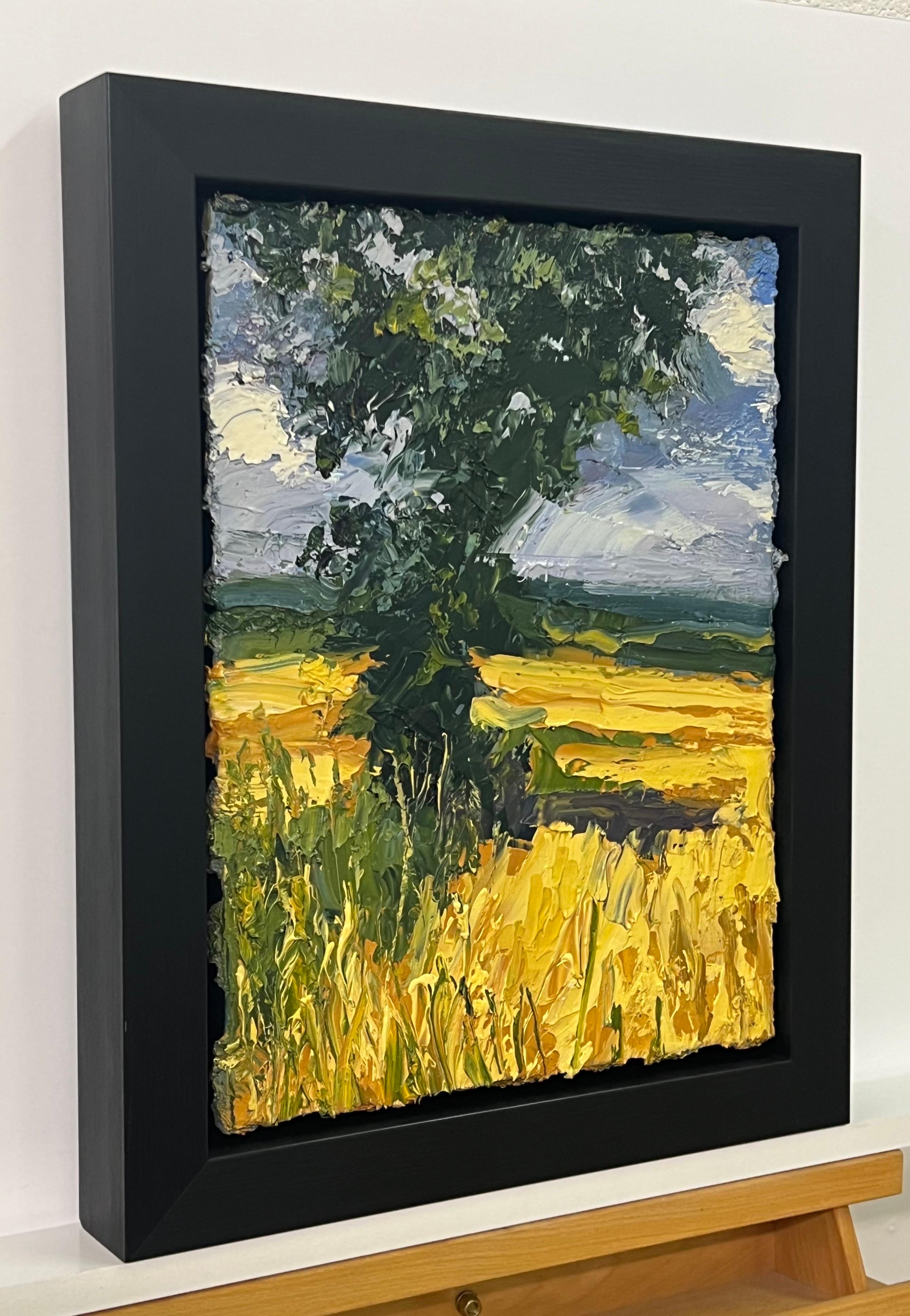 Impasto Oil Painting of Oak Tree in Yellow Corn Field in the English Countryside For Sale 2
