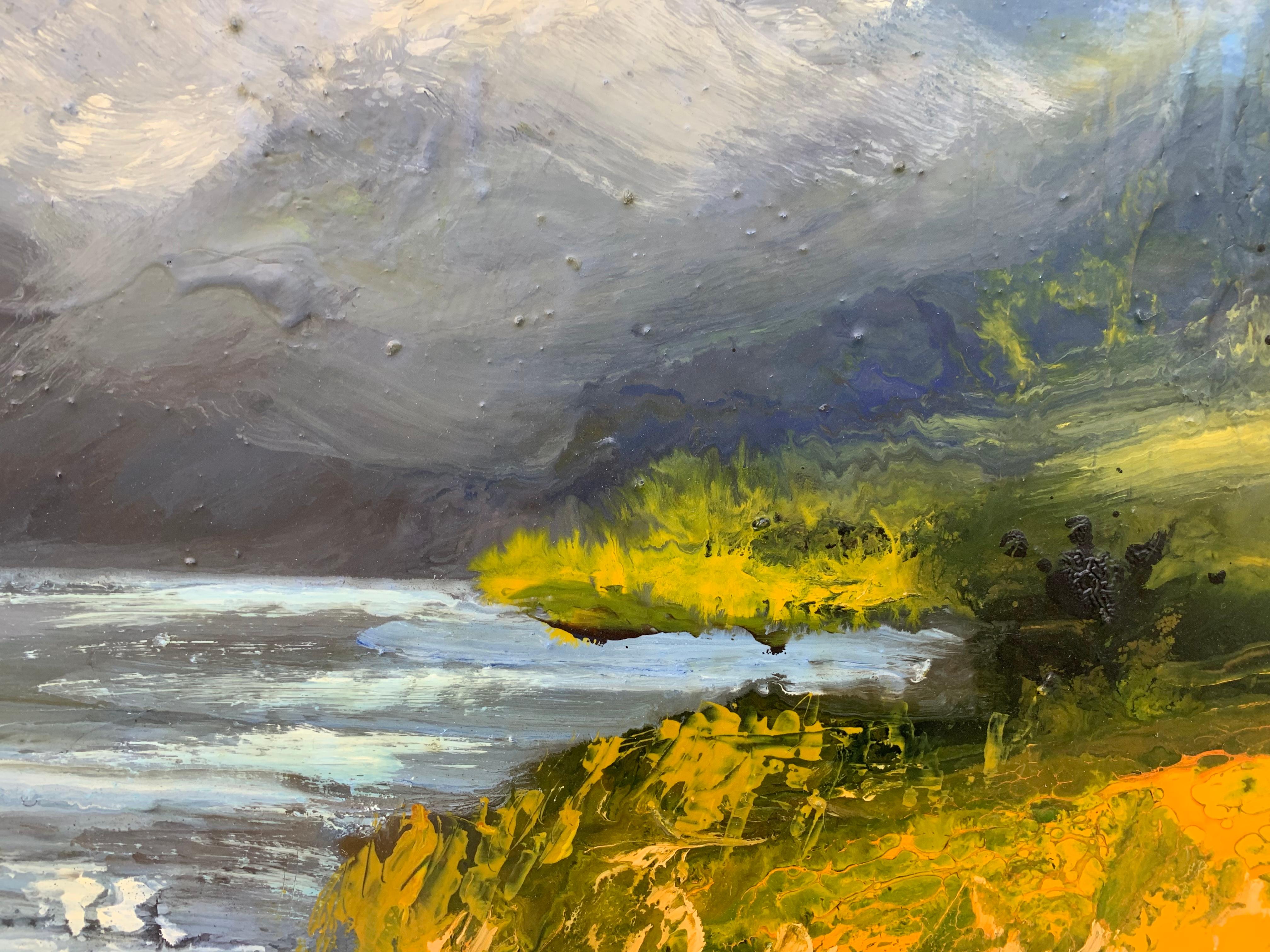 Impasto Oil Painting of Crummock Water in the English Lake District by British Landscape Artist Colin Halliday. This painting articulates the intensity of the clouds in Northern England, and the aesthetic beauty of the dramatic weather as it sweeps