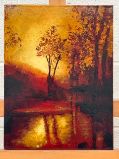 Paisaje otoñal invernal de un río inglés impresionista Pintura al óleo original