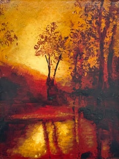 Paisaje otoñal invernal de un río inglés impresionista Pintura al óleo original