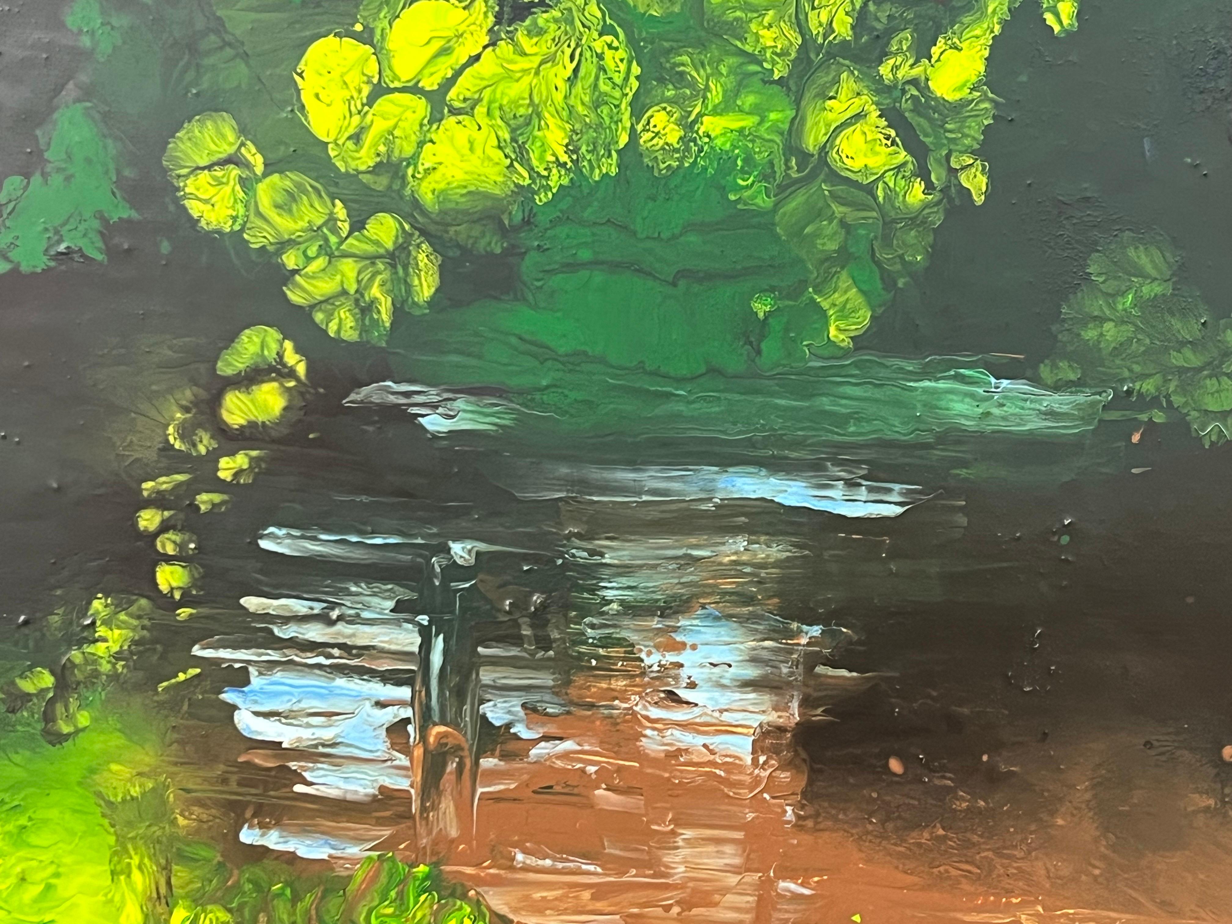Paysage de rivière anglais impressionniste, peinture à l'huile originale de l'artiste britannique en vente 8