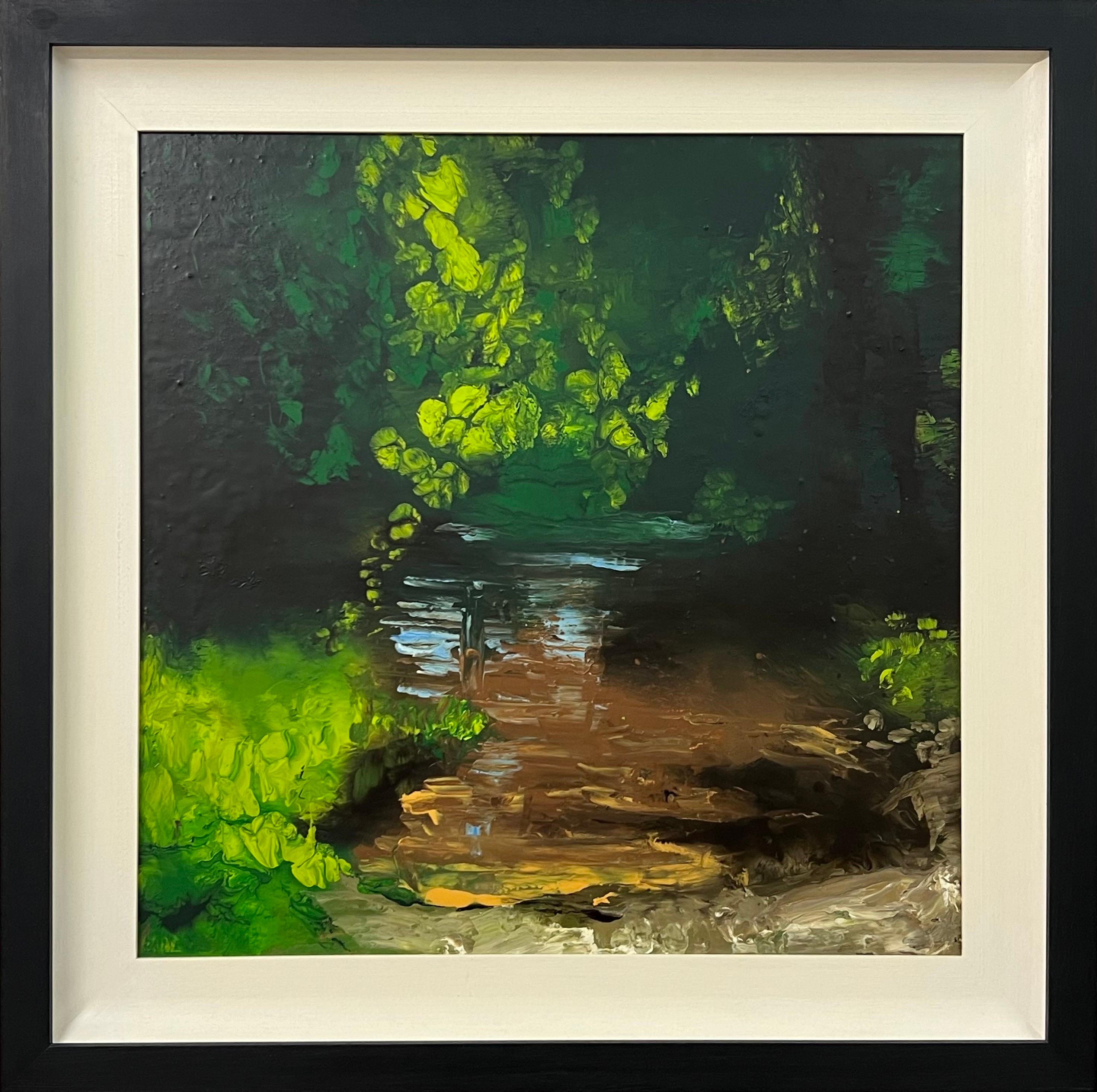 Paysage de rivière anglais impressionniste, peinture à l'huile originale de l'artiste britannique - Mixed Media Art de Colin Halliday