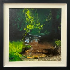Paysage de rivière anglais impressionniste, peinture à l'huile originale de l'artiste britannique
