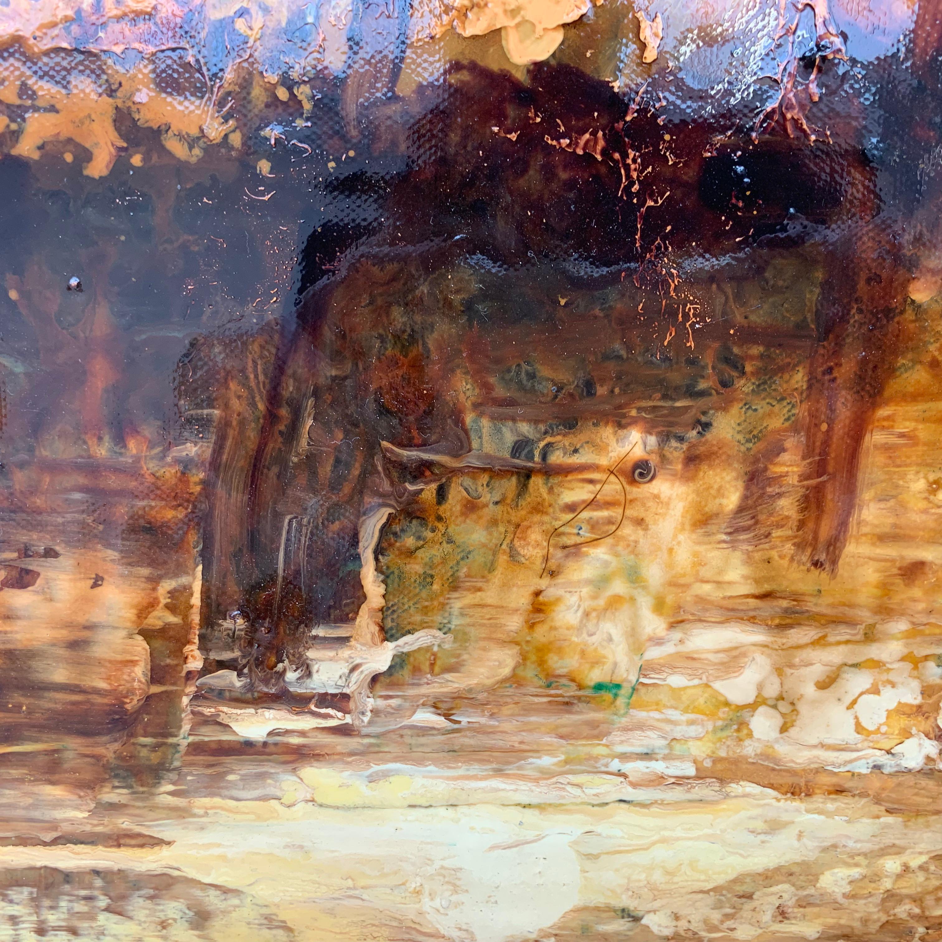 Impressionistic English River Autumn Winter Landscape Painting Original Oil painted en plein air, a highly varnished artwork on deep edge canvas. 

Art measures 30 x 24 inches 
Unframed 

This painting exudes an atmospheric, almost ethereal quality