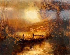 Impressionistic English River Autumn Winter Landscape Original Oil Painting