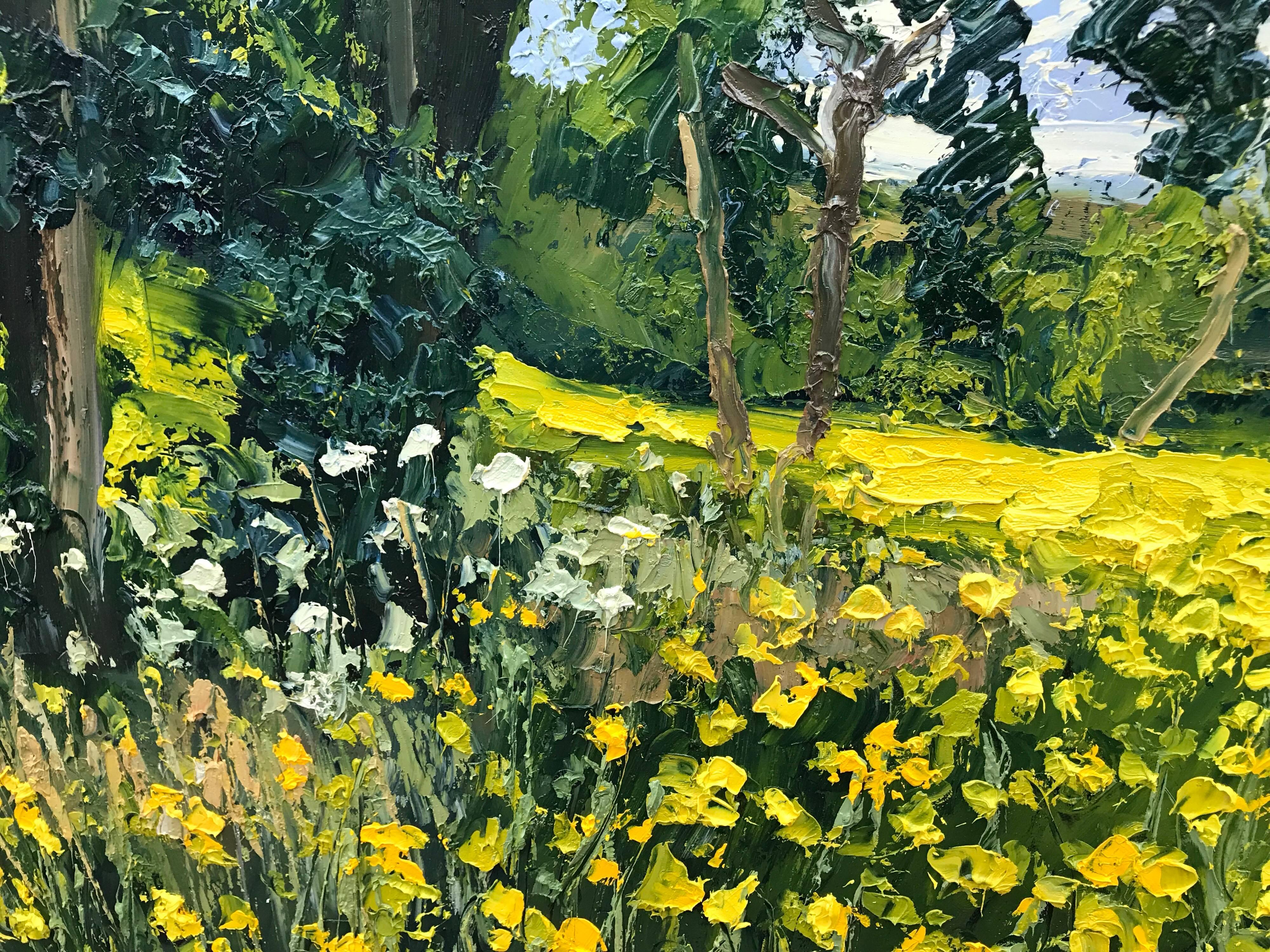 Rapeseed Field Impasto Landscape Oil Painting by British En Plein Air Artist 1