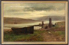 Seascape with Fishermen Hanging their Nets - 19th Century Oil on Canvas