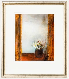 Colin Kent RI (n.1934) - Técnica mixta enmarcada, Flores en el alféizar de una ventana
