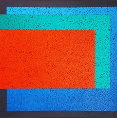 Modus 3 - pittura ad olio contemporanea, colorata, di astrazione geometrica e strutturata