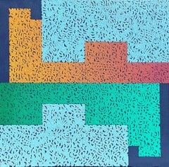 Modus 7 - pittura ad olio contemporanea, colorata, di astrazione geometrica e strutturata