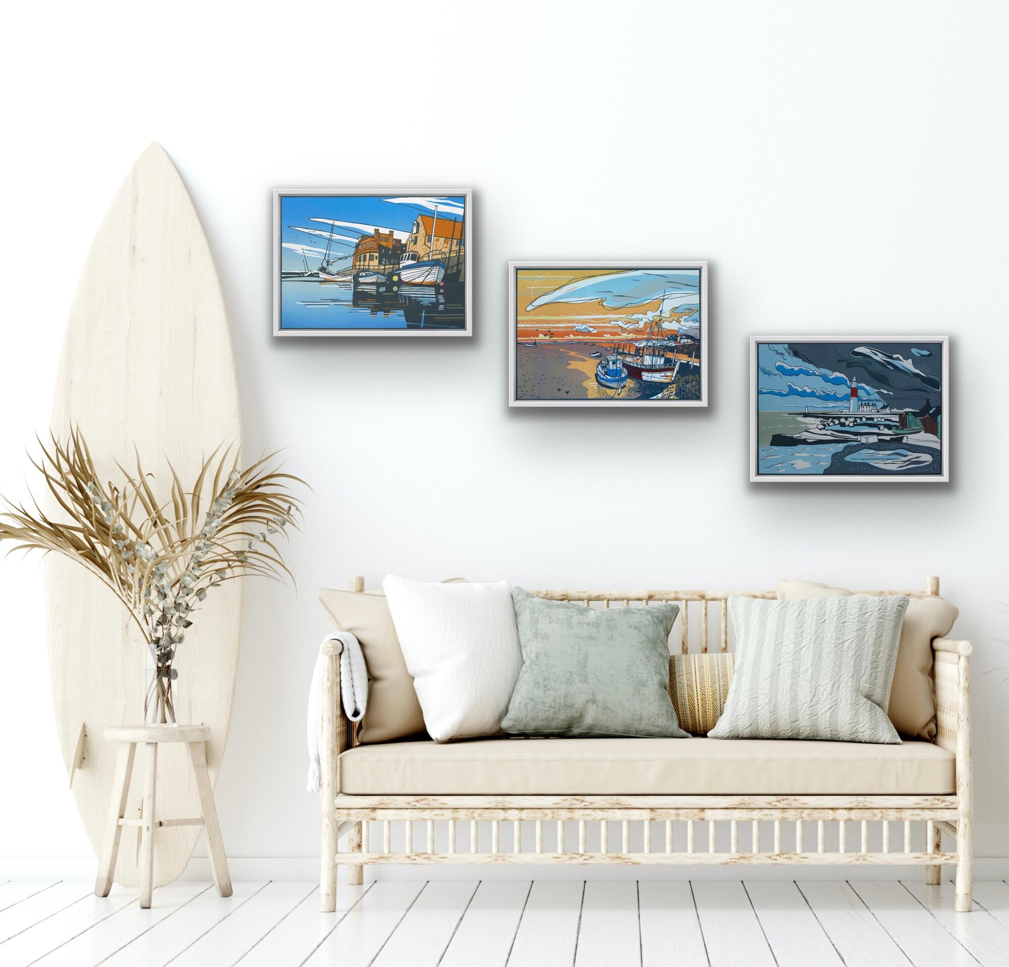 Blakeney Harbour, Brancaster and Portland Bill - Gray Landscape Print by Colin Moore