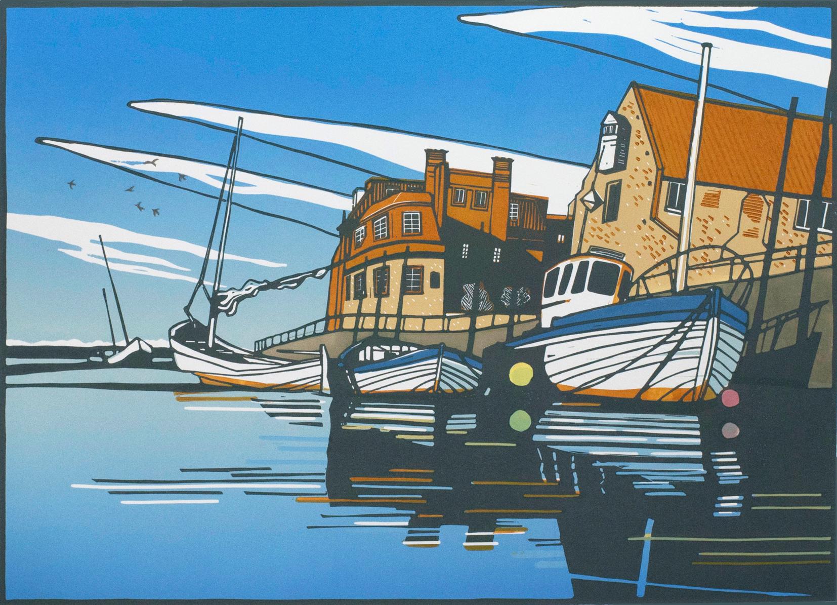 Colin Moore
Blakeney Harbour
Limited Edition 3 Block Linocut Print
Edition of 100
Image Size: H 42cm x W 59.5cm
Sheet Size: H 51cm x W 67cm x D 0.1cm
Sold Unframed
(Please note that in situ images are purely an indication of how a piece may