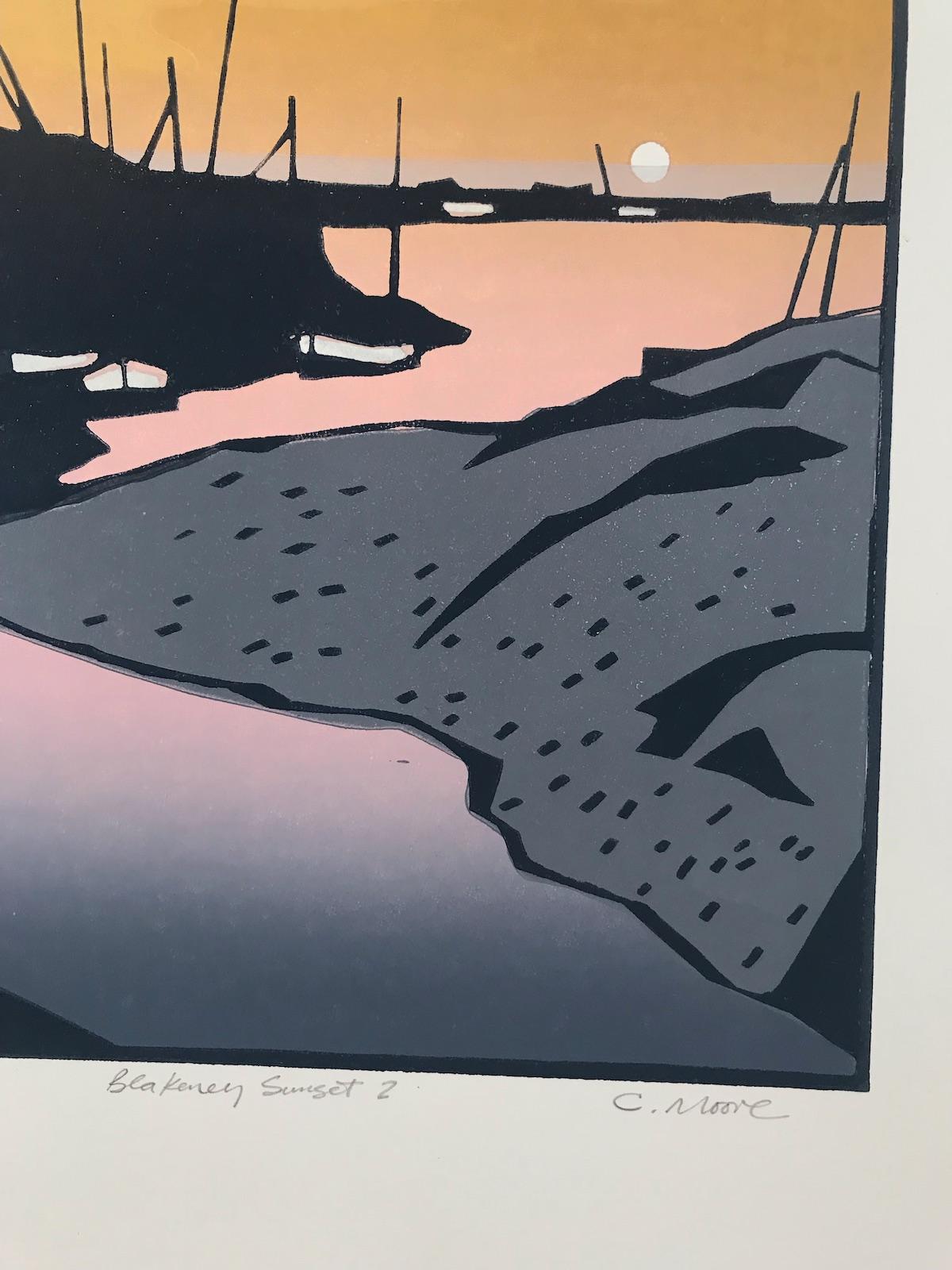 Blakeney Sunset 2 with Linocut Print on Paper by Colin Moore For Sale 4