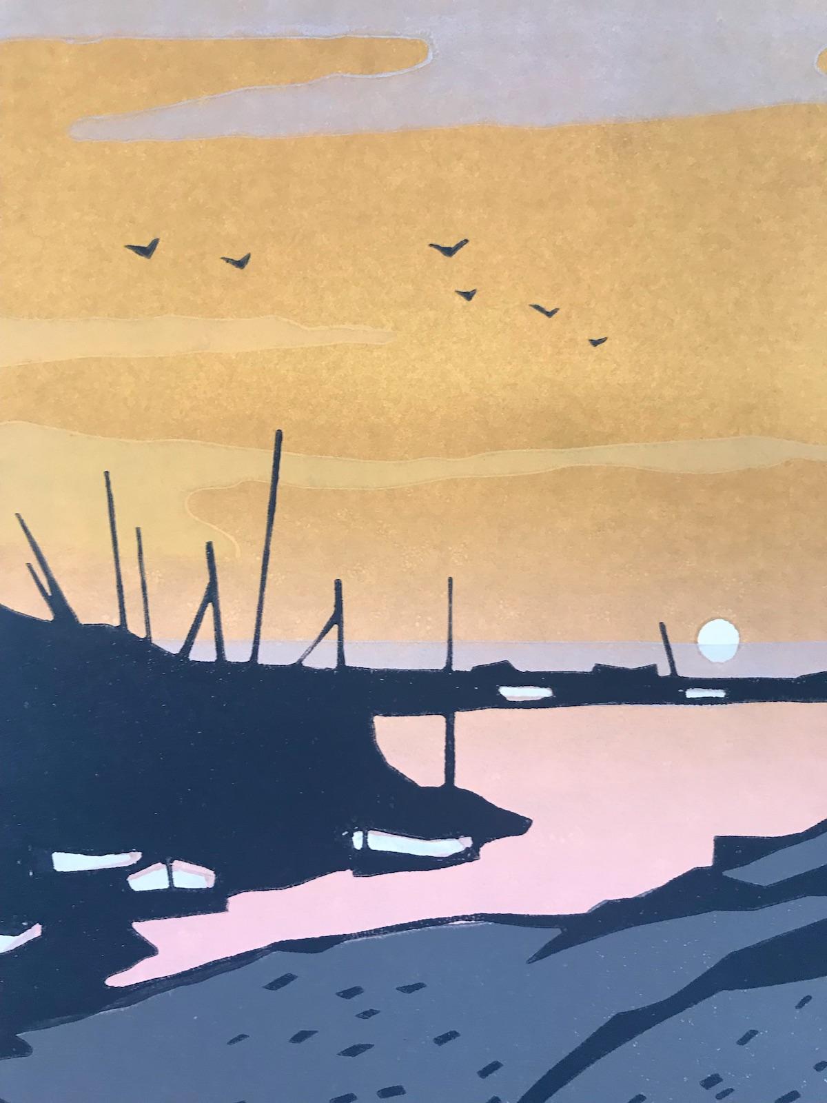 Blakeney Sonnenuntergang 2 mit Linolschnittdruck auf Papier von Colin Moore im Angebot 5