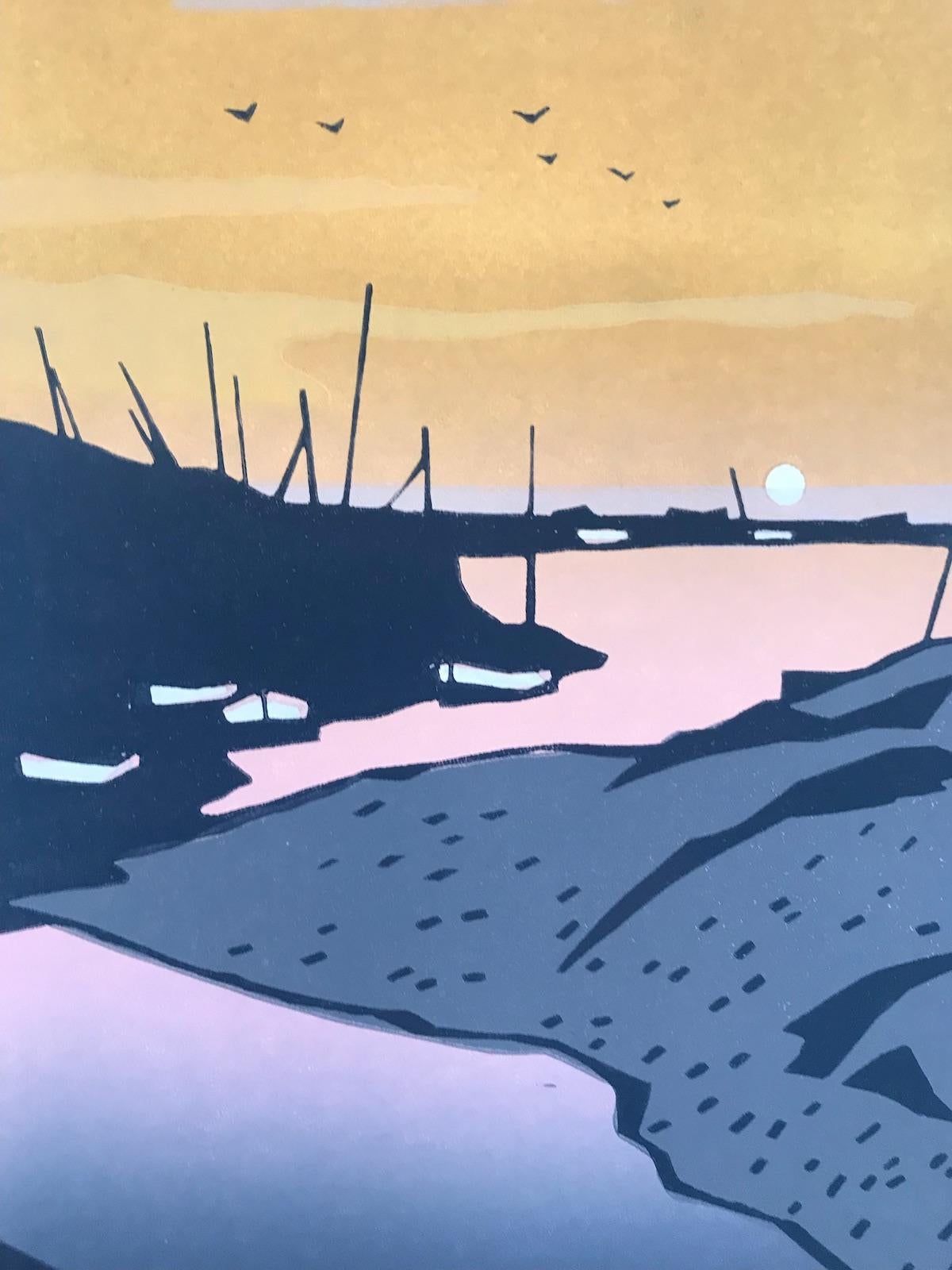 Tramonto di Blakeney 2 con stampa linoleografica su carta di Colin Moore 6