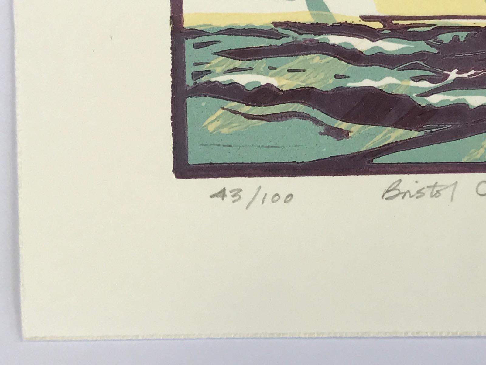 Cutter pilota del Canale di Bristol, Stampa d'arte, Paesaggio marino, Barca, Spiaggia di Bristol - Print Verde di Colin Moore
