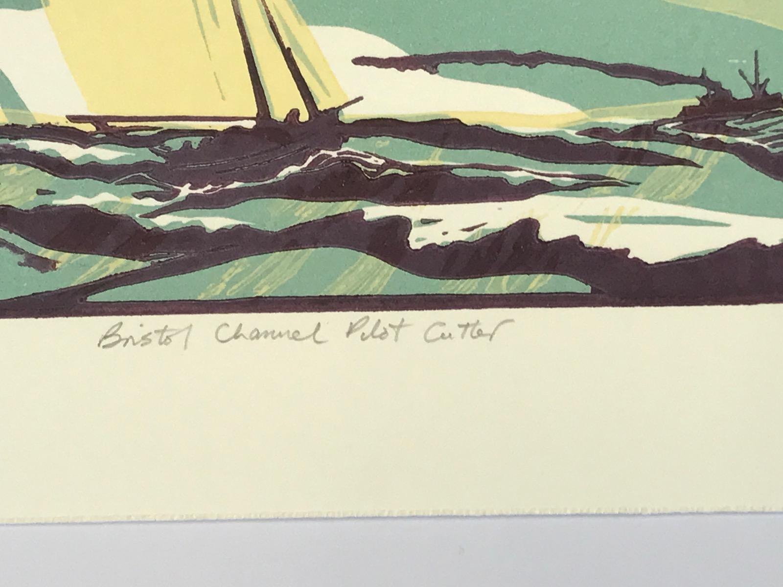 A.A. Moore, pilota del Canale di Bristol. Un'edizione limitata di 3 blocchi di lino print su carta fine art con bordi strappati a mano. Edizione di 100 di Colin Moore Questa stampa raffigura un Bristol Channel Pilot Cutter che attraversa il Canale
