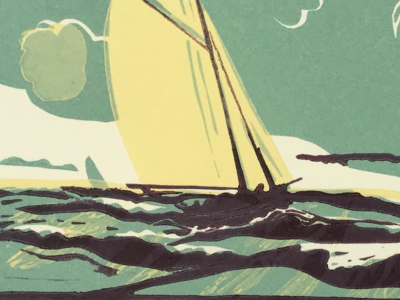 Cutter pilota del Canale di Bristol, Stampa d'arte, Paesaggio marino, Barca, Spiaggia di Bristol 1
