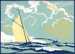 Cutter pilota del Canale di Bristol, Stampa d'arte, Paesaggio marino, Barca, Spiaggia di Bristol