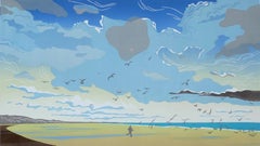 Inseguendo i gabbiani, quadro originale, paesaggio, paesaggio marino