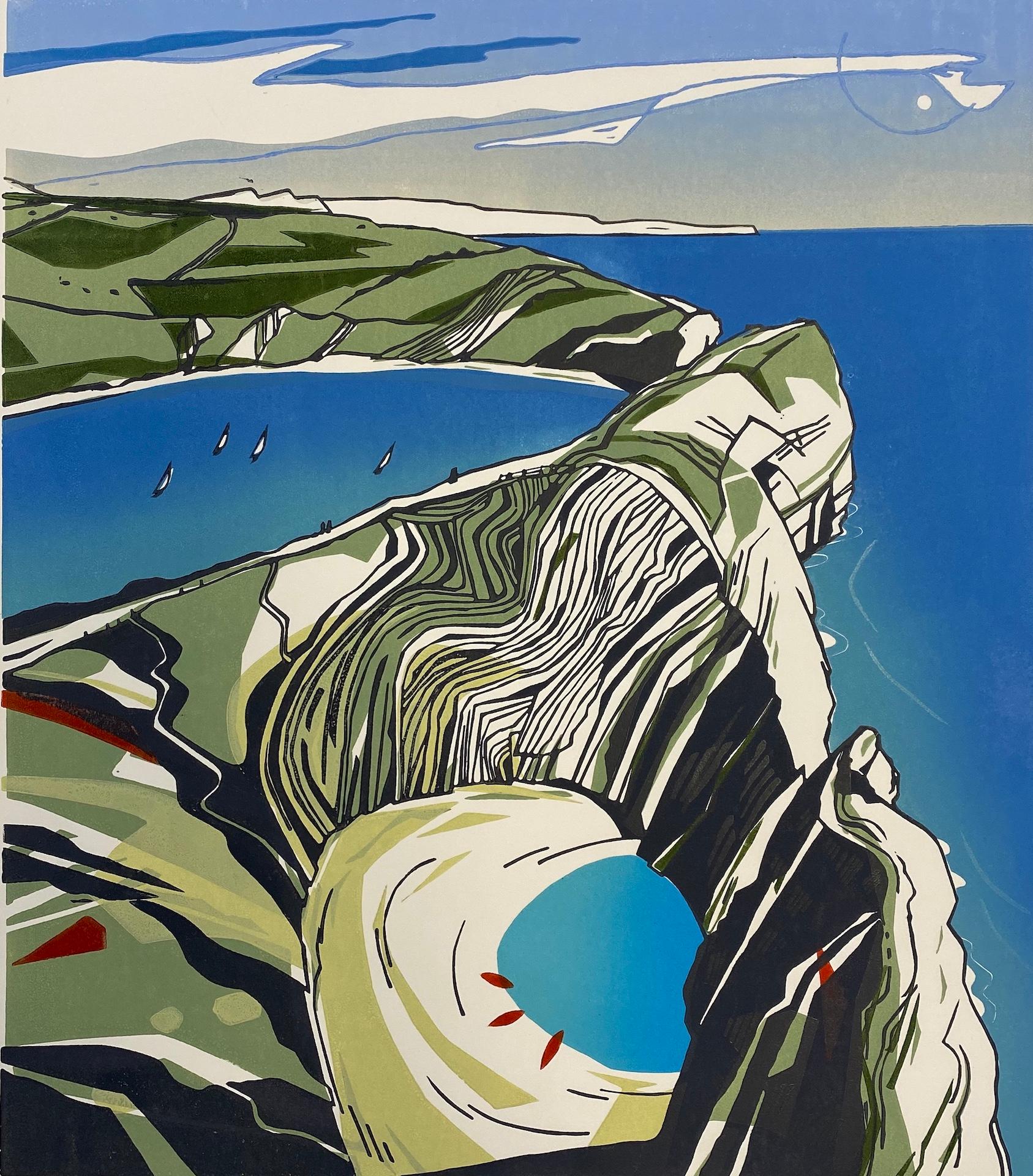 
Stair Hole, Lulworth is a limited edition print by Colin Moore. This print depicts the stunning scenery of Stair Hole cove in Dorset. The details and pattern of the rocks and landscape give extra depth and interest to this print.
Colin Moore is