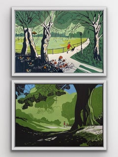 Hampstead Heath Sommer und Hampstead Teich Diptychon, Cityscape-Drucke von London