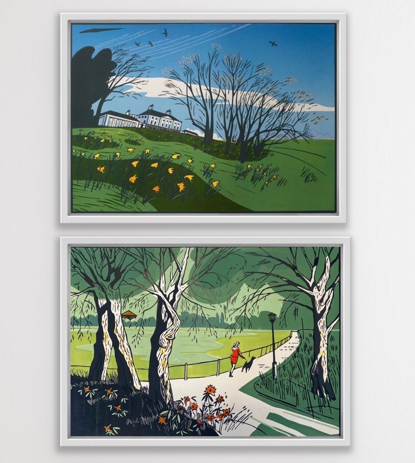 Colin Moore Landscape Print - Hampstead Pond and Kenwood in Spring diptych
