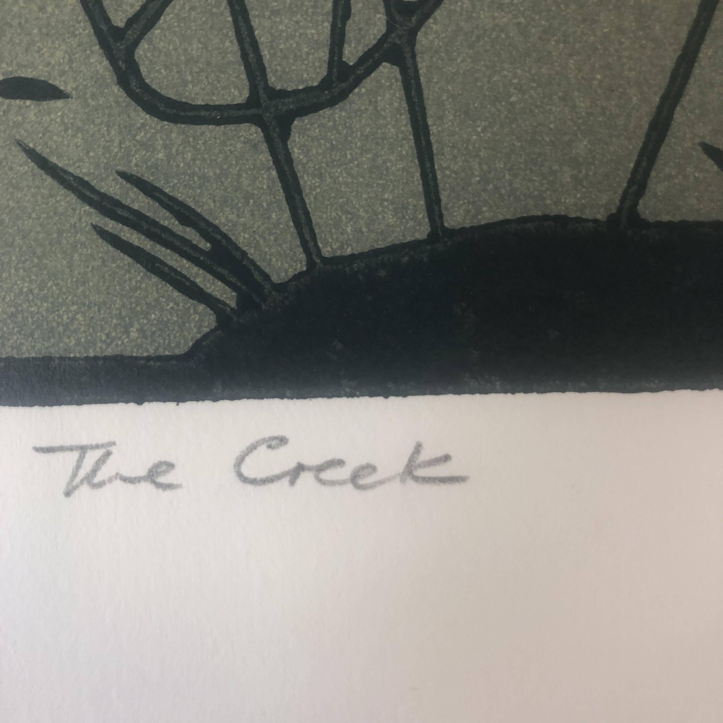 The Creek with Linocut Print by Colin Moore For Sale 1