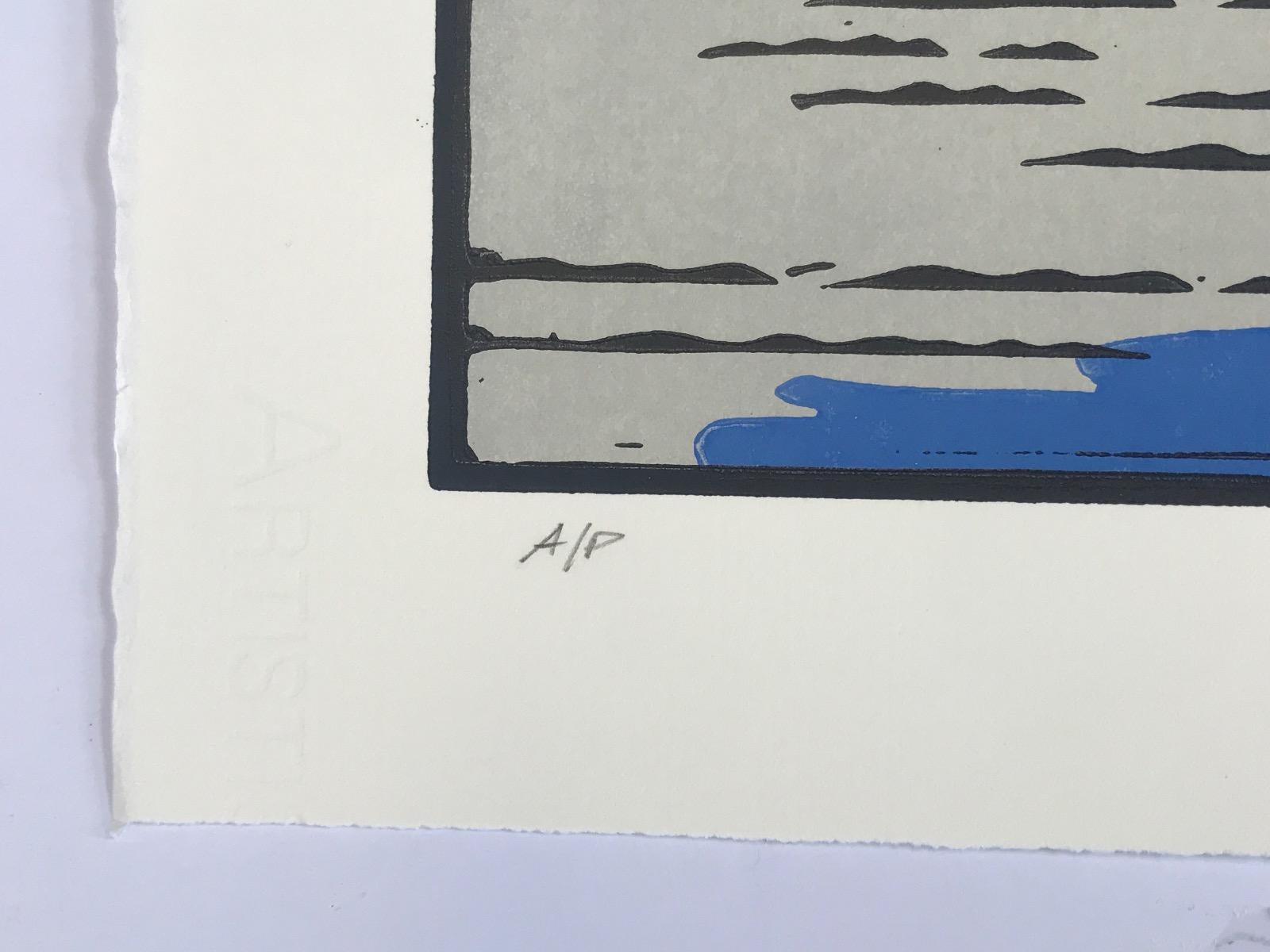 Mattina di Pozzi, Stampa d'arte, Paesaggio marino, Barca, Tramonto, Arte contemporanea 1