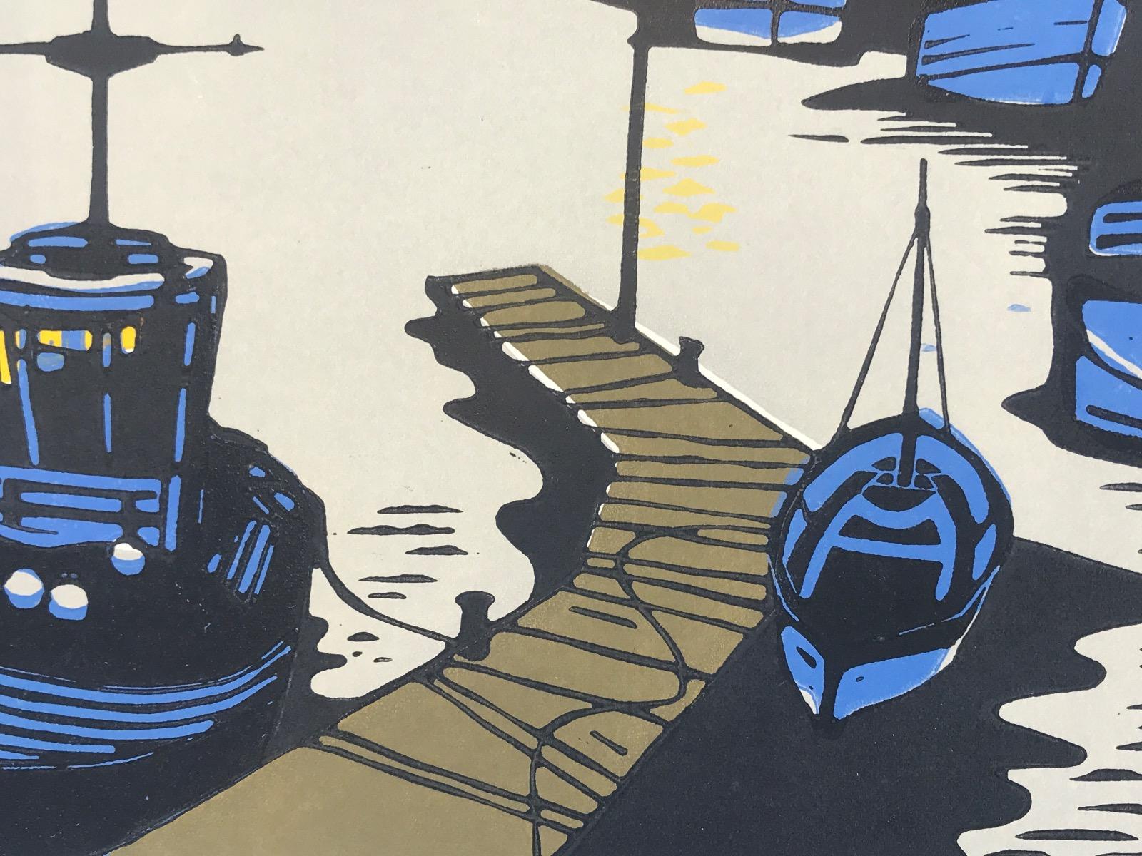 Mattina di Pozzi, Stampa d'arte, Paesaggio marino, Barca, Tramonto, Arte contemporanea 4