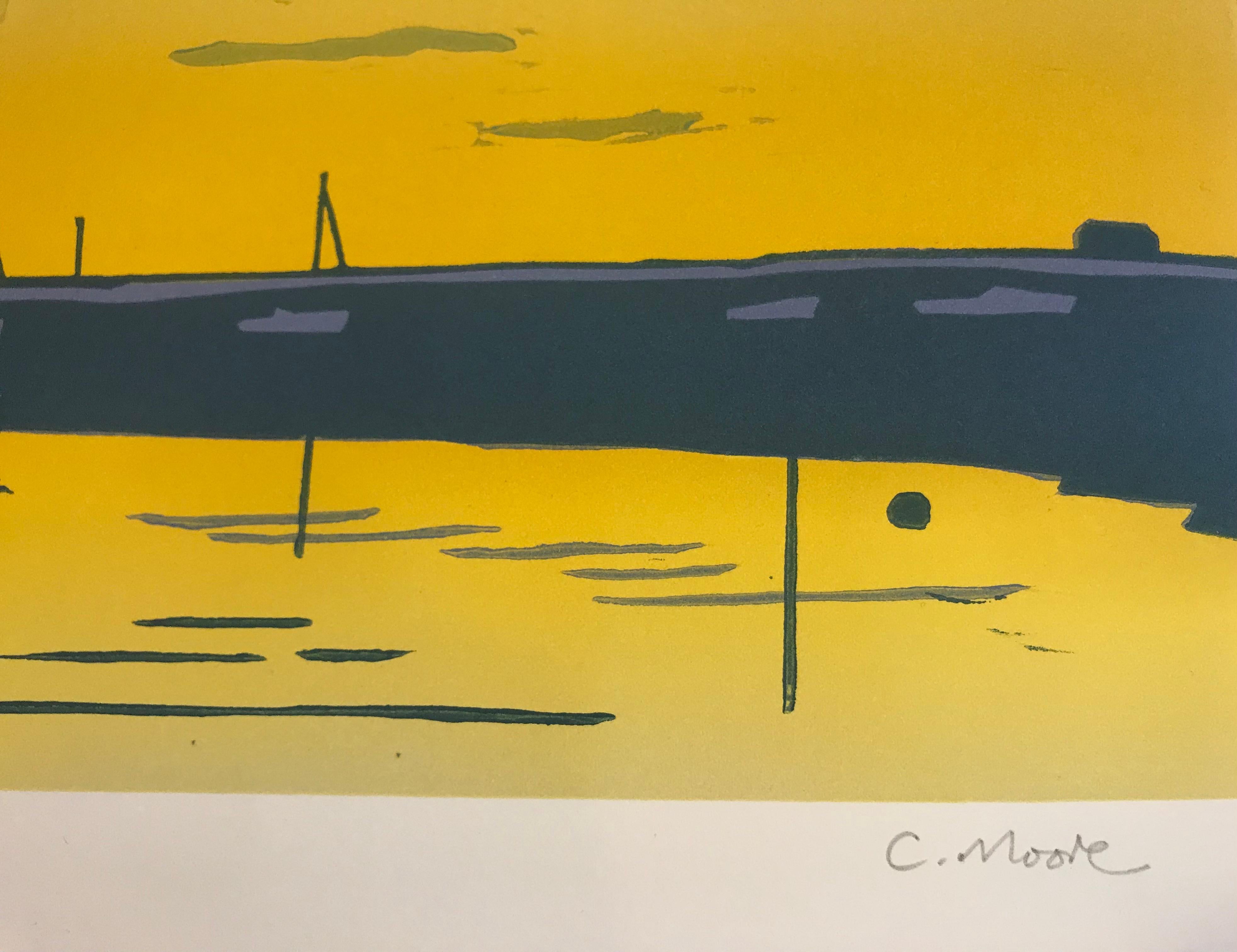 Wells Sunset, Somerset, Lino print, Limited edition, Affordable art, Coastal sea For Sale 1