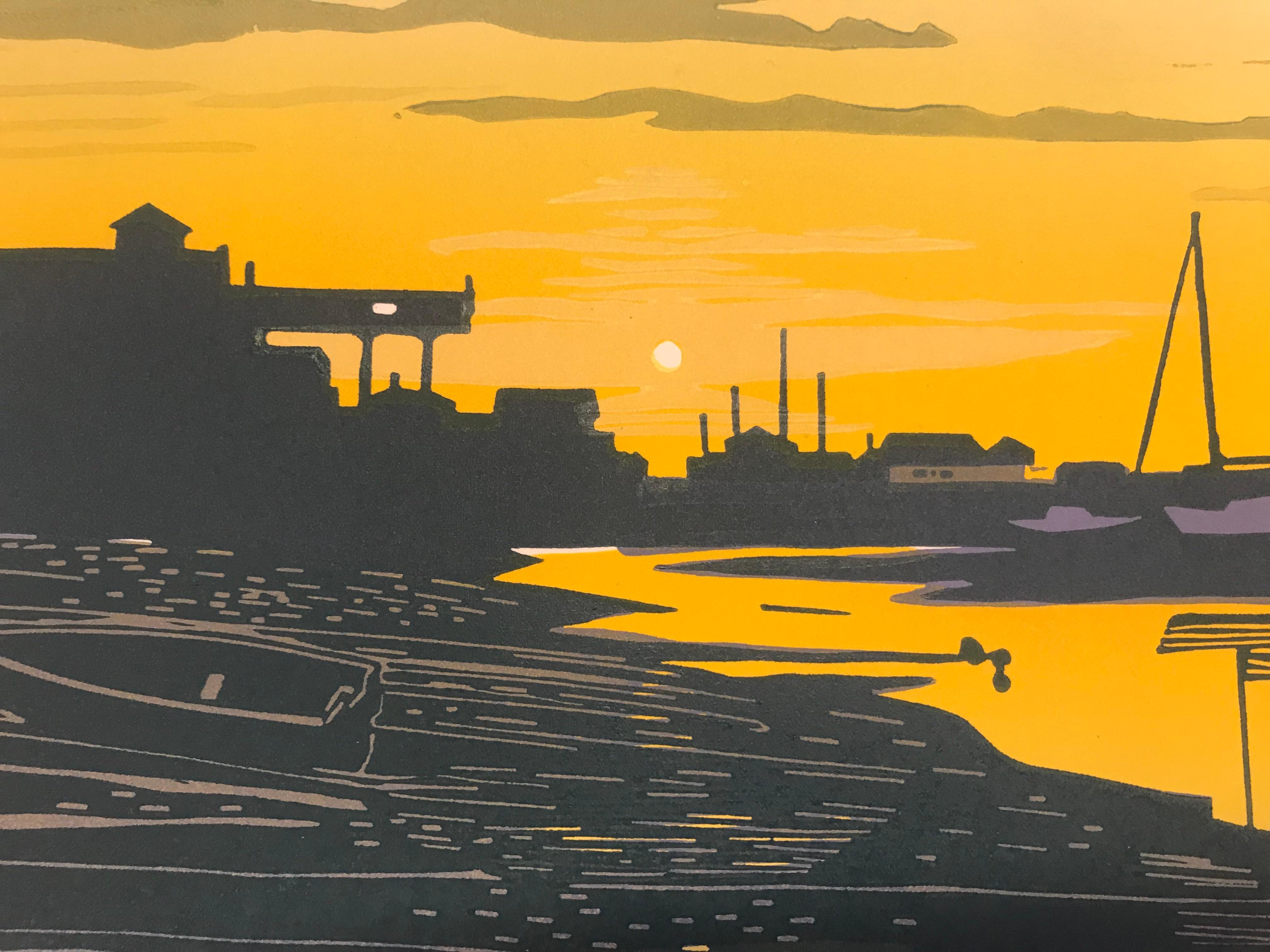 Wells Sunset, Somerset, Lino print, Limited edition, Affordable art, Coastal sea For Sale 2