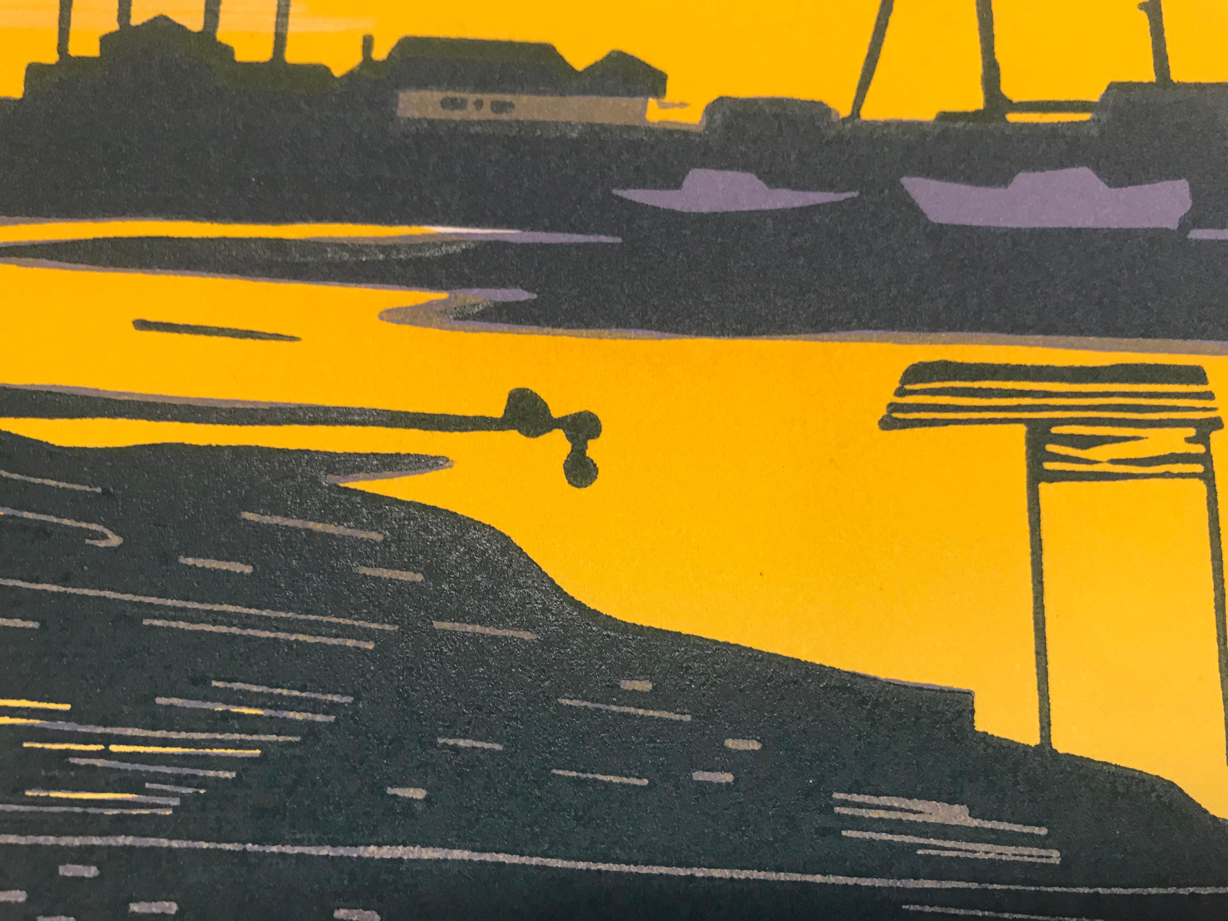 Wells Sunset, Somerset, Lino print, Limited edition, Affordable art, Coastal sea For Sale 3