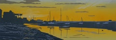 Wells Sunset, Somerset, Lino-Druck, Limitierte Auflage, Erschwingliche Kunst, Küsten Meeresküste