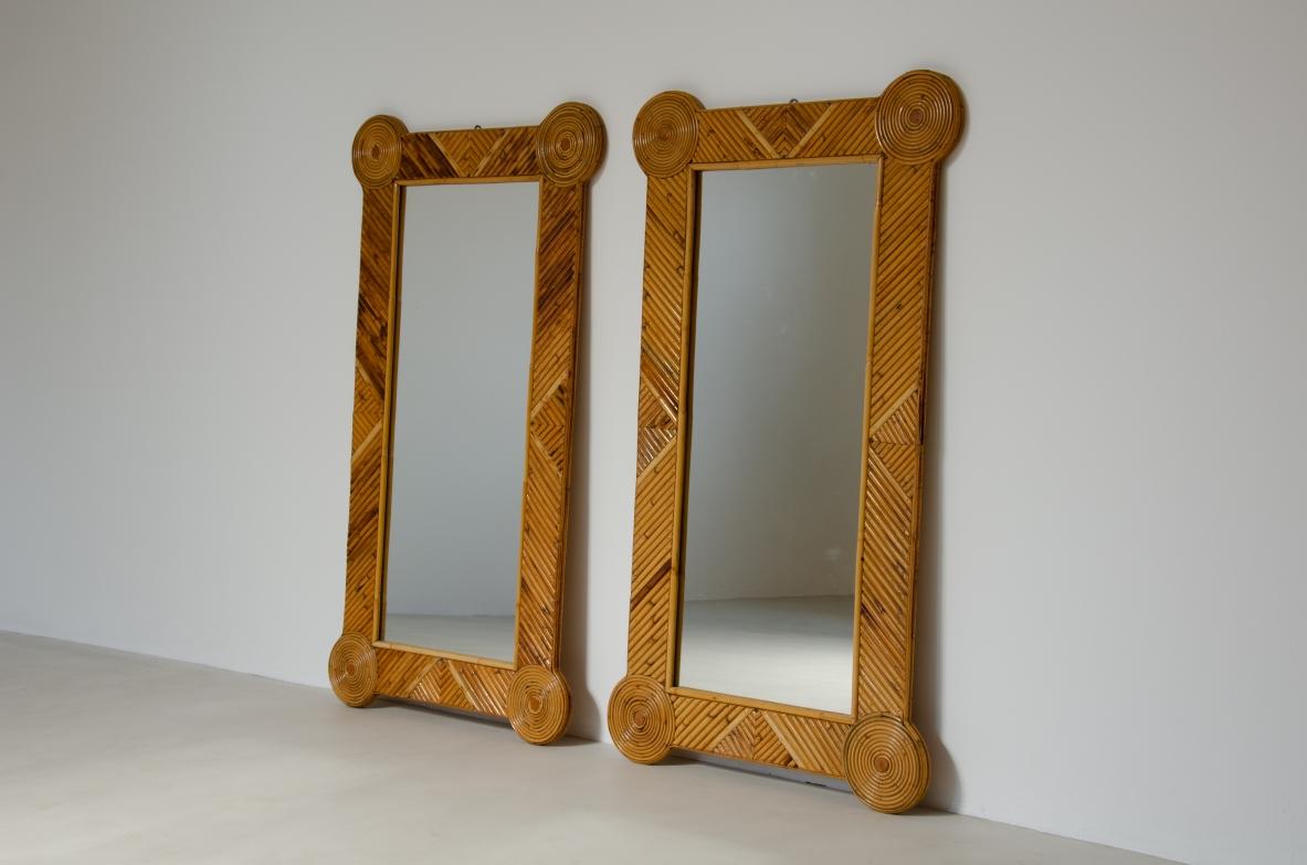 Colin Morrow
Pair of large mirrors with a decorated rattan frame.
Production by Arpex International 1970s.
Published in Casa Vogue in November 1973.