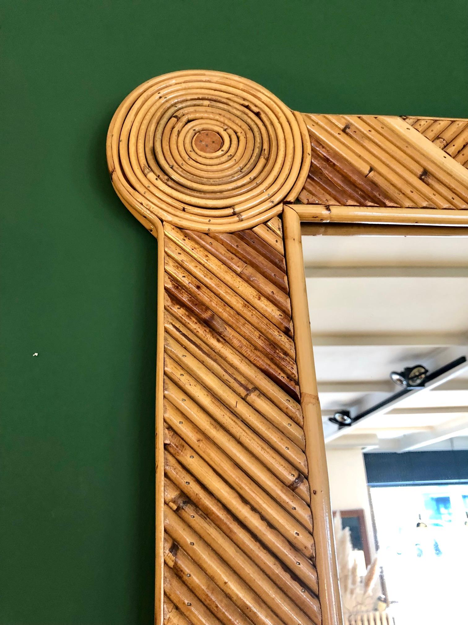 Italian Colin Morrow, Pair of Large Mirrors with Rattan Frame