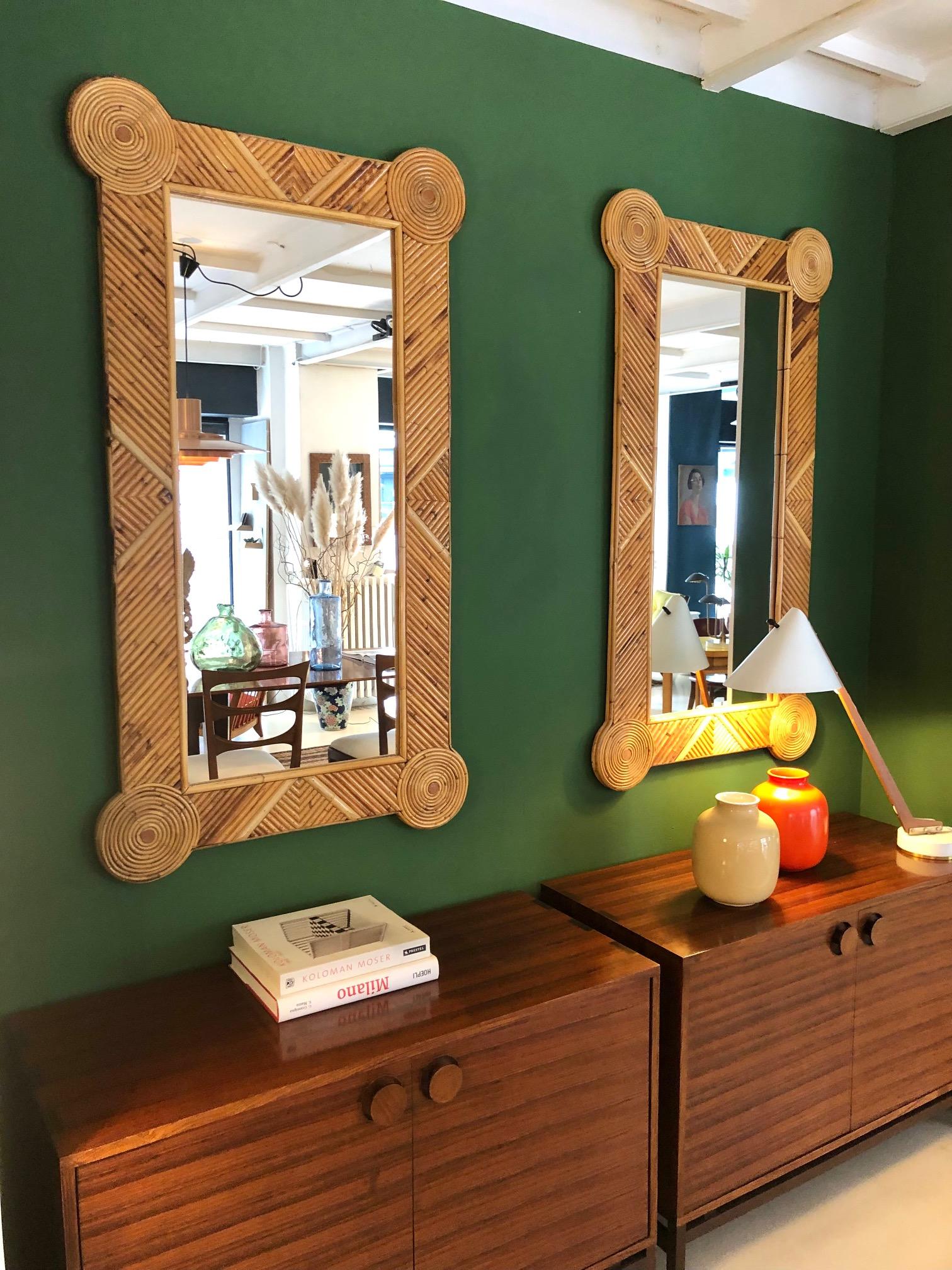 Colin Morrow, Pair of Large Mirrors with Rattan Frame In Excellent Condition In Milano, IT