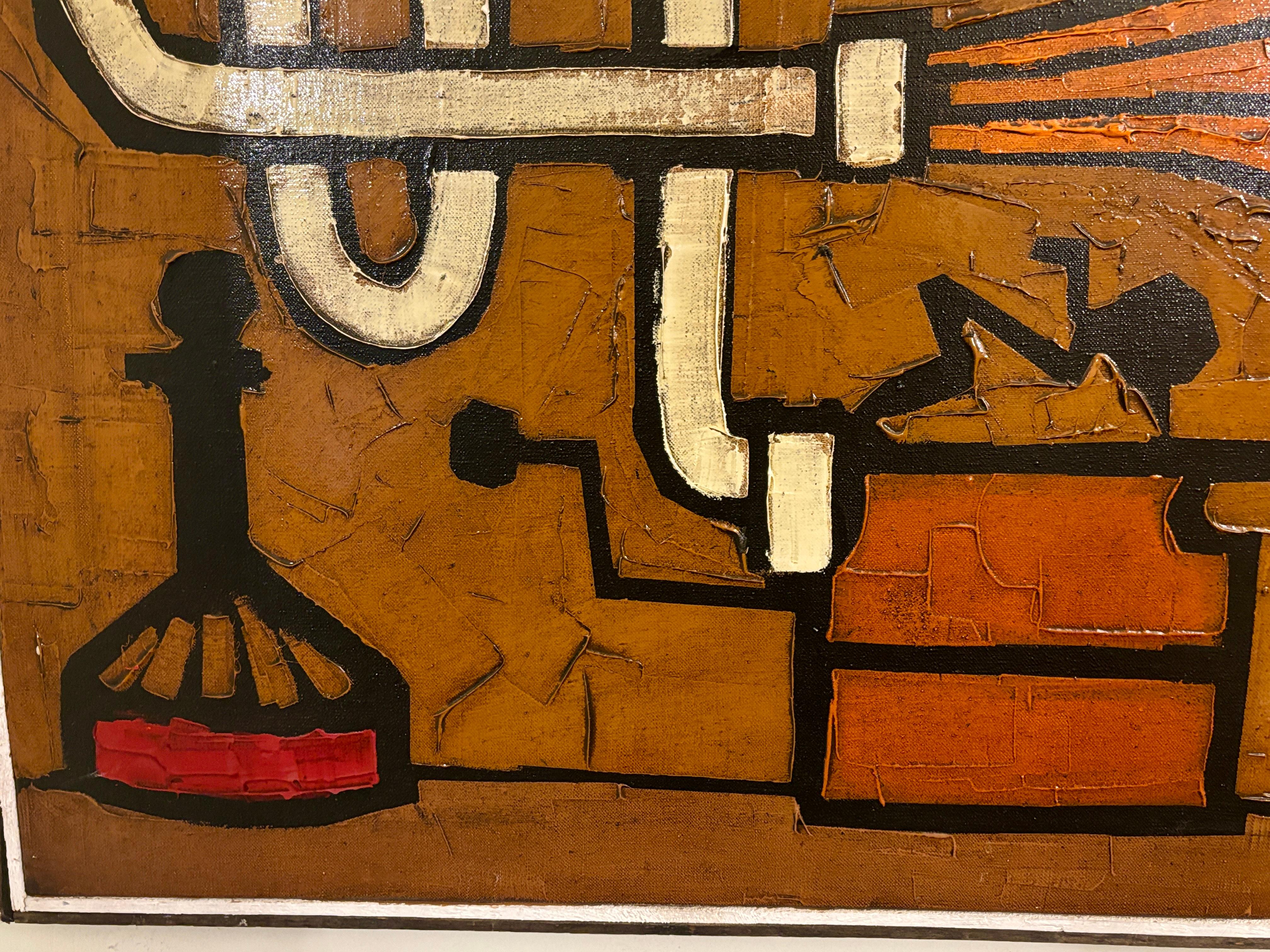 Modernista inglese degli anni '70, interno con vecchio giradischi Porto di vetro per decanter - Painting di Colin Ruffell