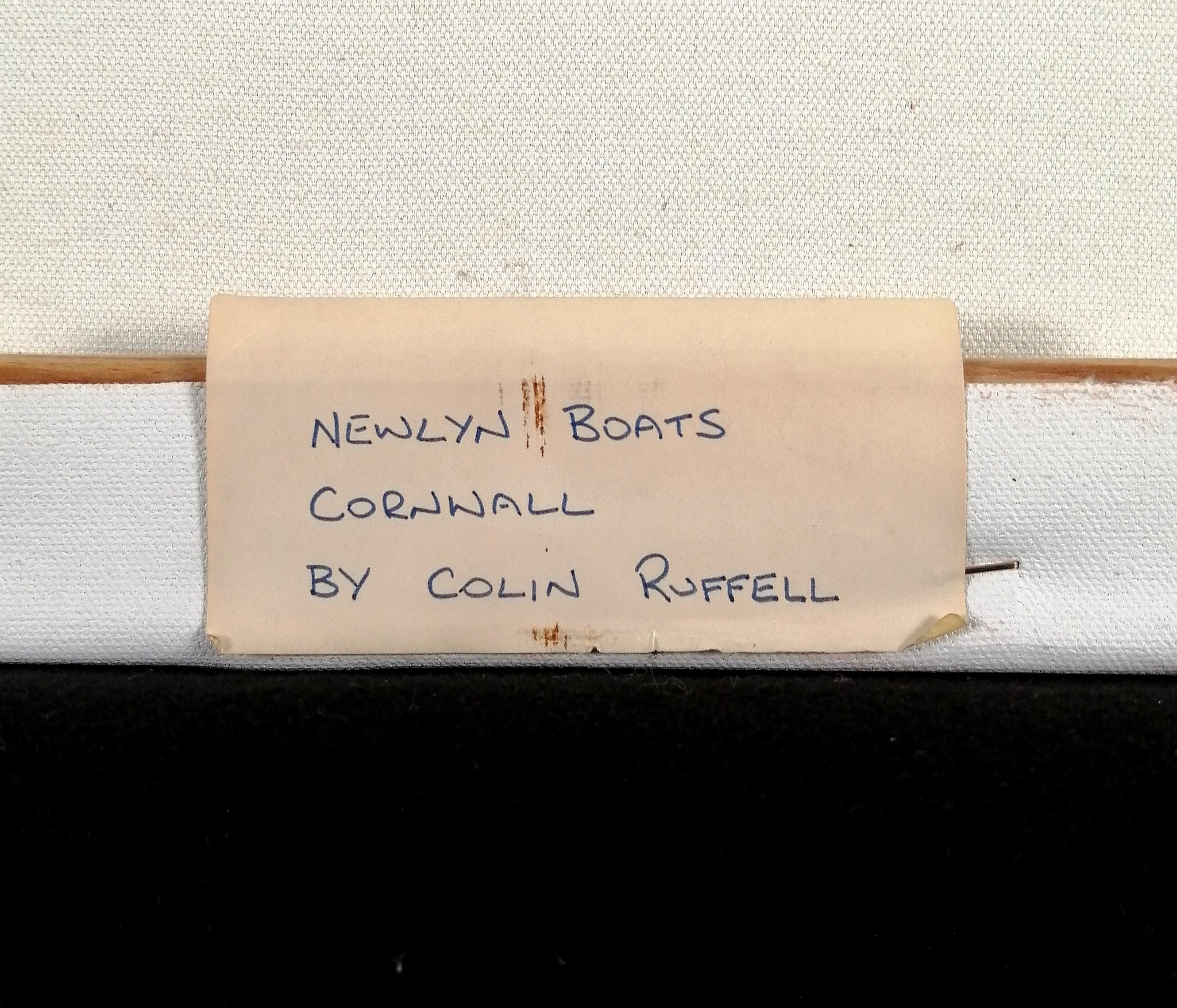 Barche di Newlyn, Cornovaglia - Pittura ad olio astratta della Cornovaglia, paesaggio costiero britannico in vendita 3