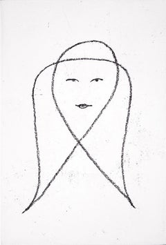 Chica con el pelo largo, Colin Self retrato Pop Art británico de mujer en blanco y negro