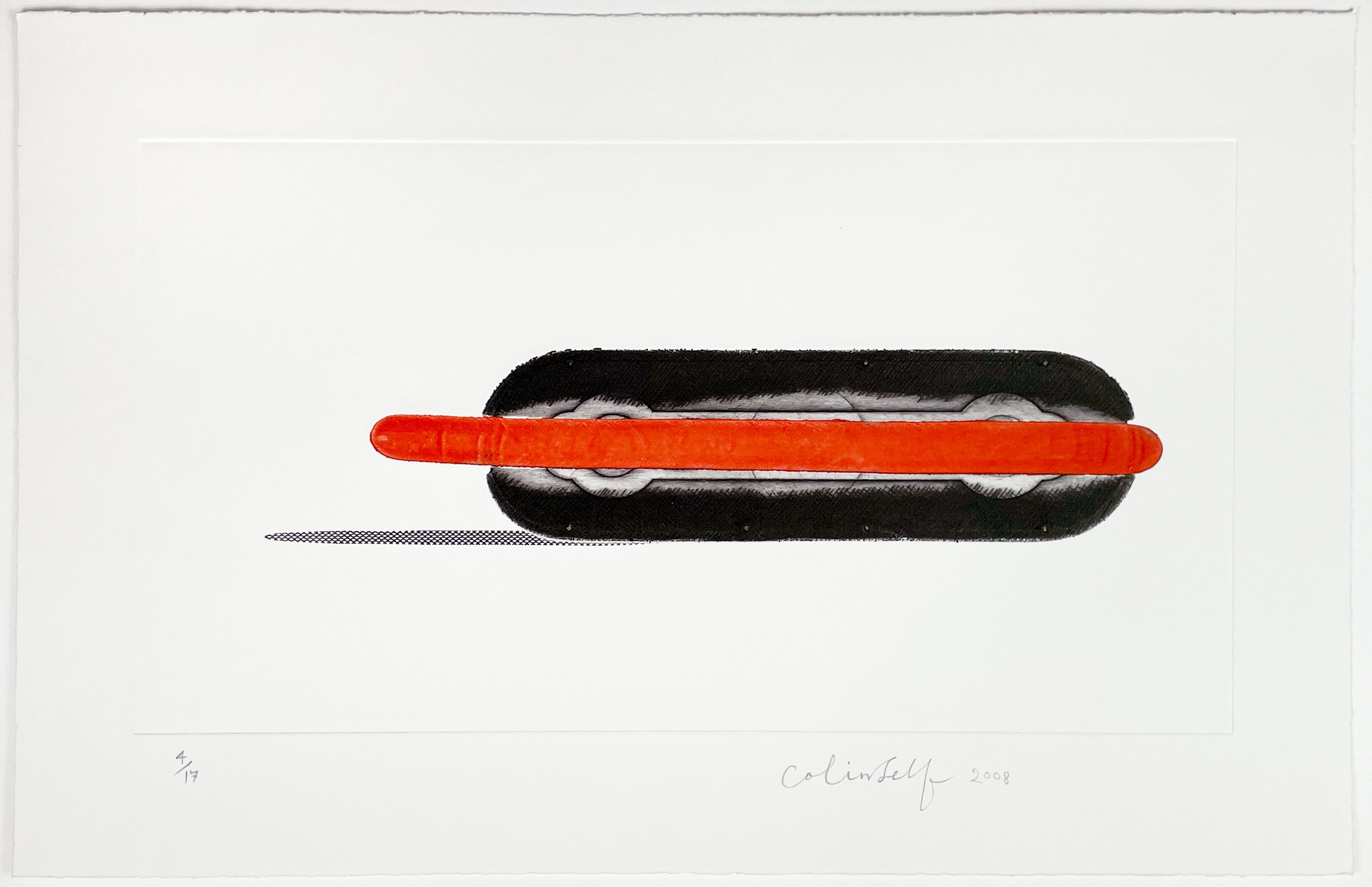Hot Dog, Colin Self. Britische britische Pop Art Kalter Krieg Amerikanische leuchtend rot schwarze Radierung im Angebot 1