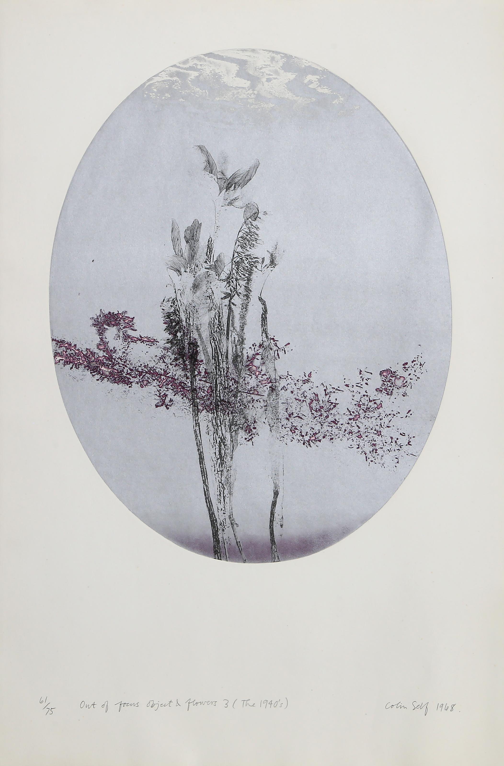 Out of Poems Object and Flowers 3 (The 1940s) by Colin Self, British (1941)
Date: 1968
Etching with Aquatint, signed, titled, numbered and dated in pencil
Edition of 61/75
Image Size: 28 x 21.5 inches
Size: 41.25 x 27.5 in. (104.78 x 69.85 cm)