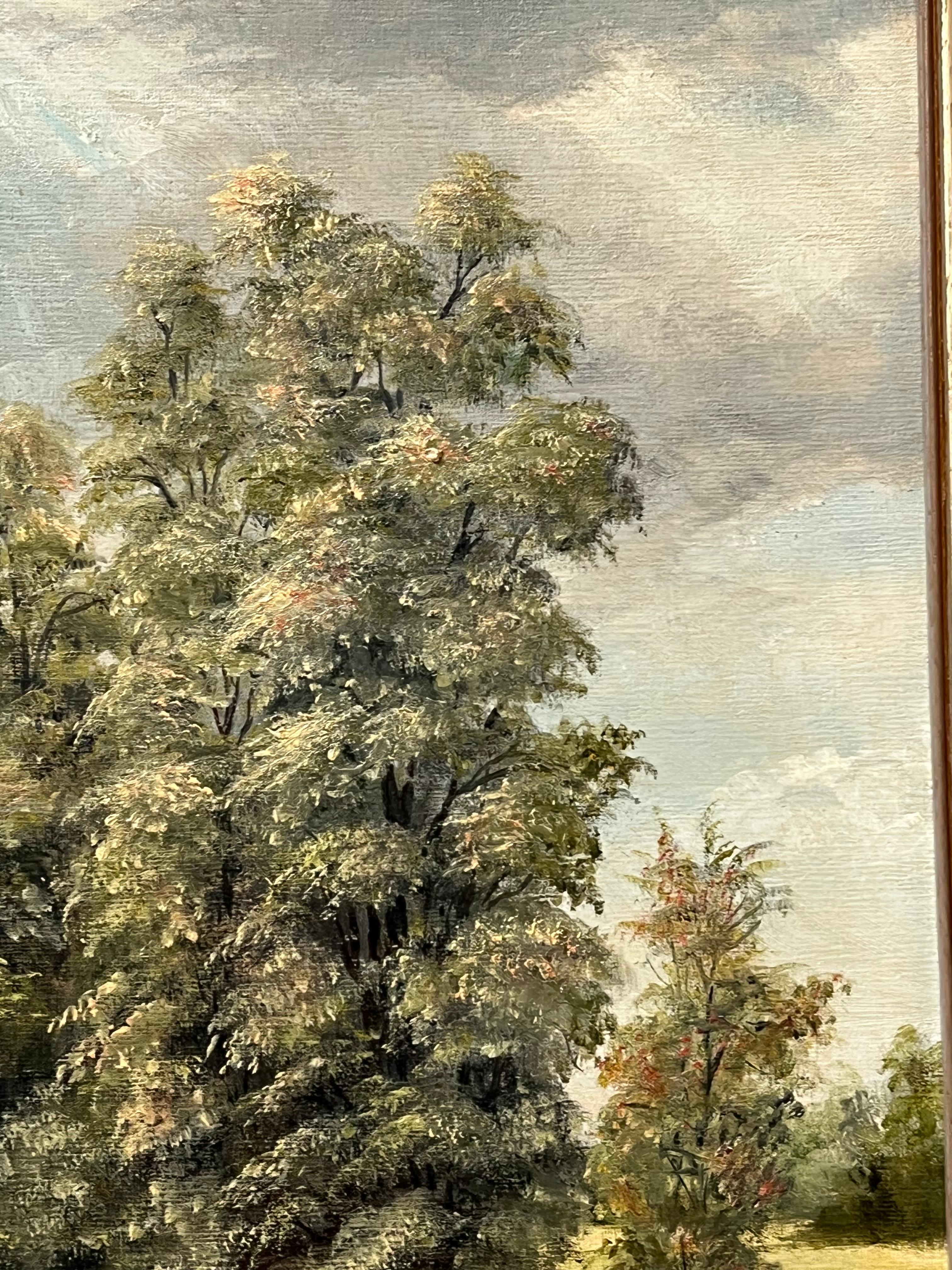 Paesaggio fluviale pastorale firmato Pittura ad olio tradizionale inglese in vendita 5