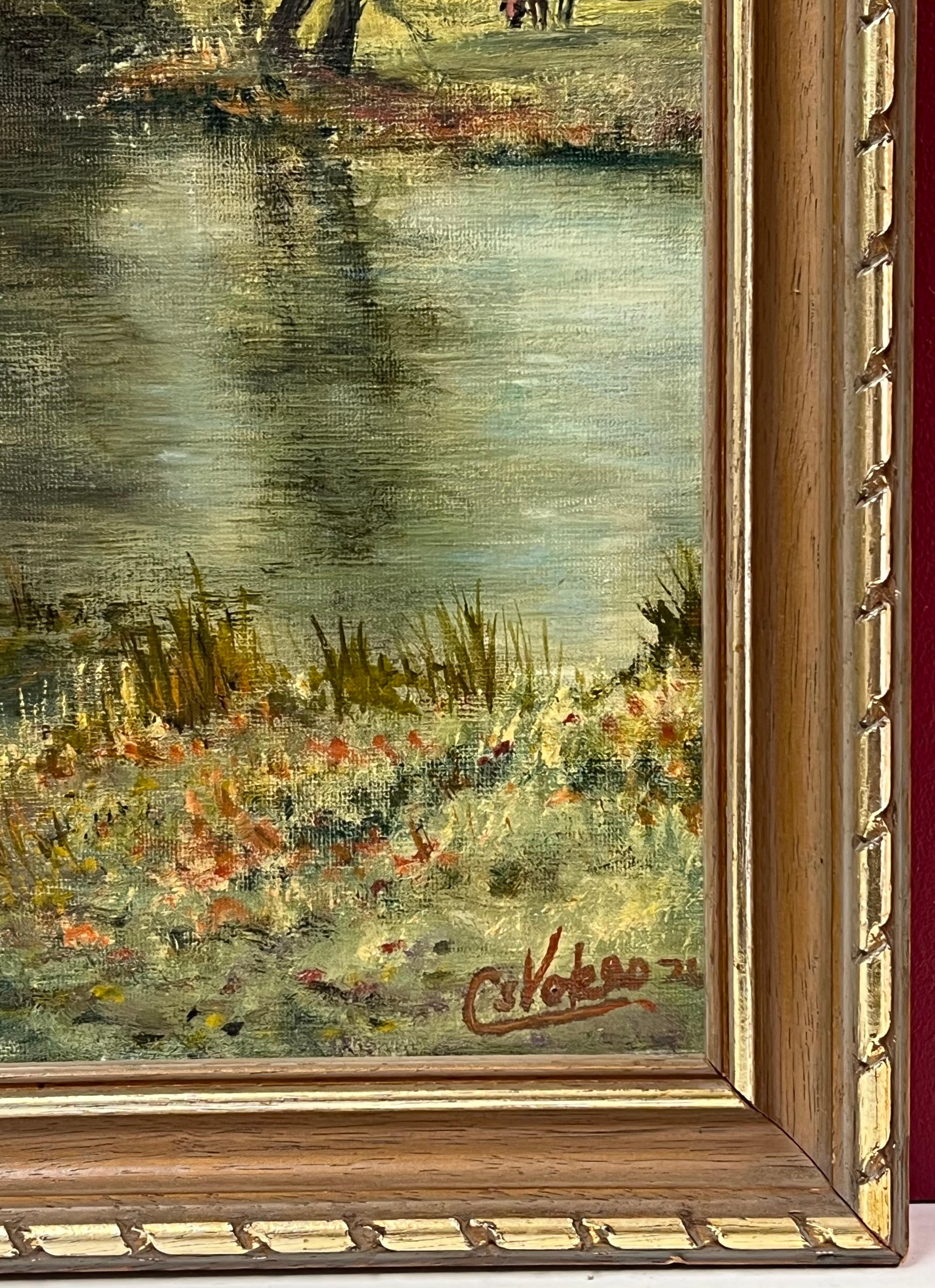 Paesaggio fluviale pastorale firmato Pittura ad olio tradizionale inglese in vendita 8
