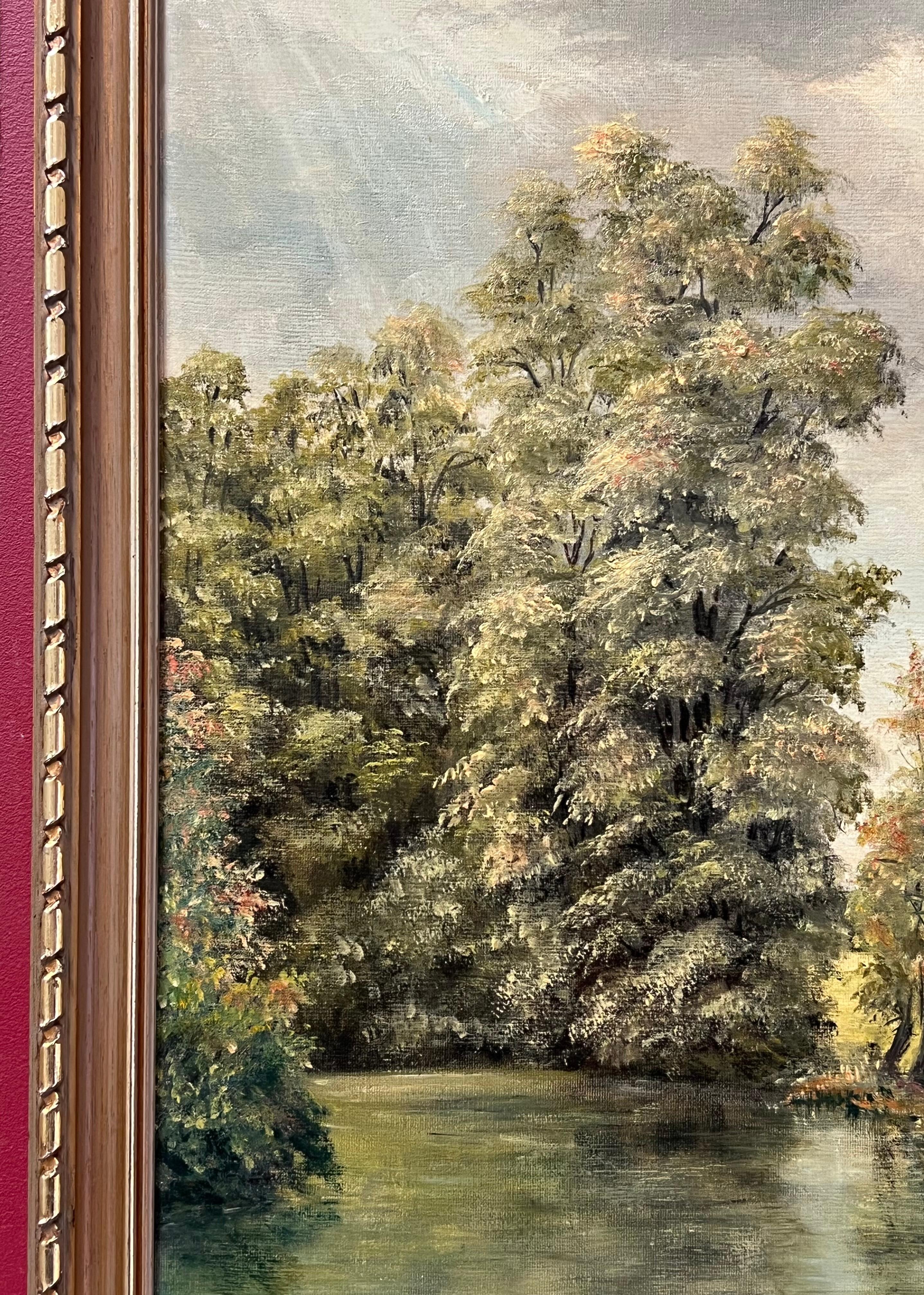 Paesaggio fluviale pastorale firmato Pittura ad olio tradizionale inglese in vendita 1