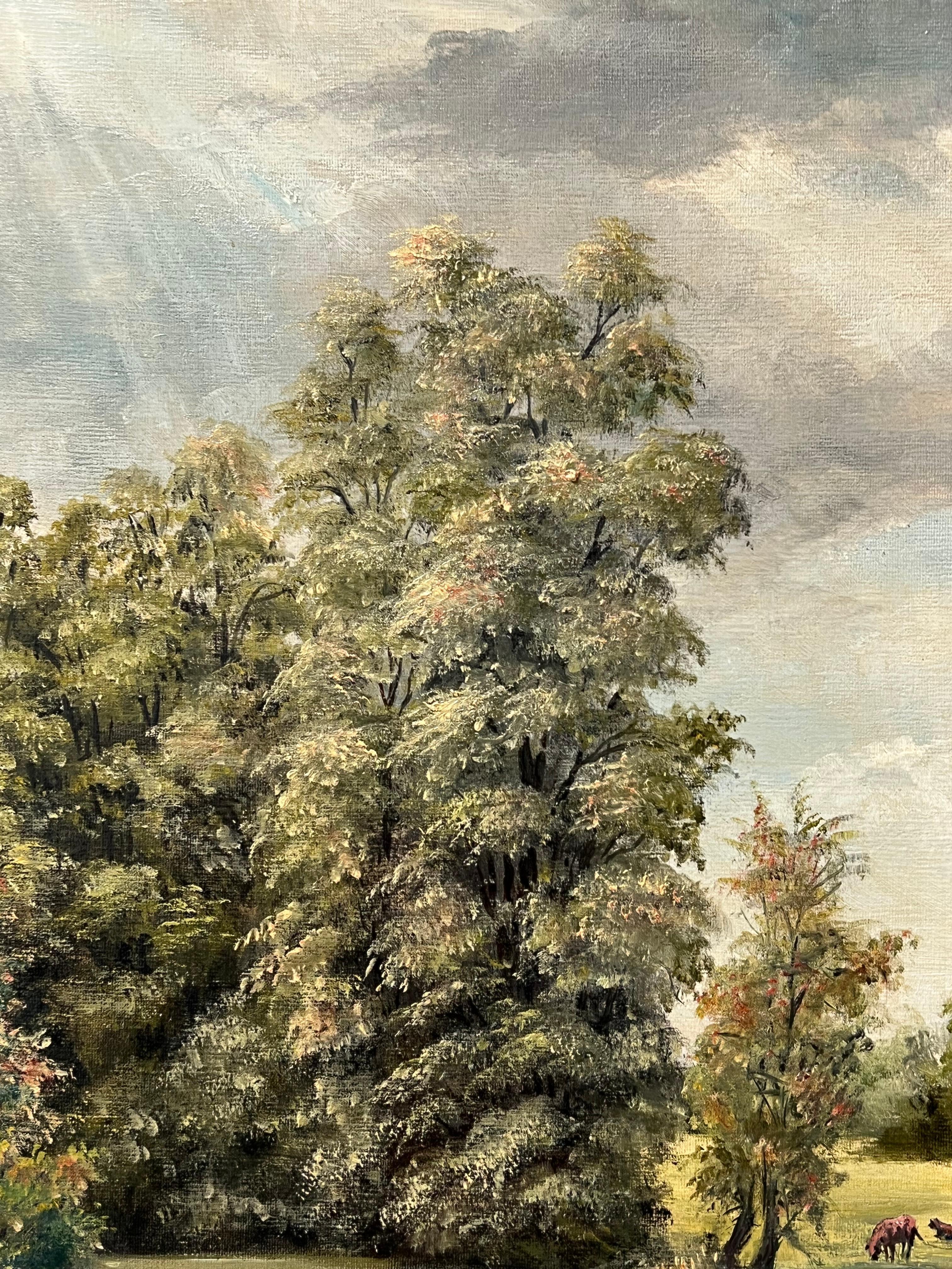 Paesaggio fluviale pastorale firmato Pittura ad olio tradizionale inglese in vendita 2