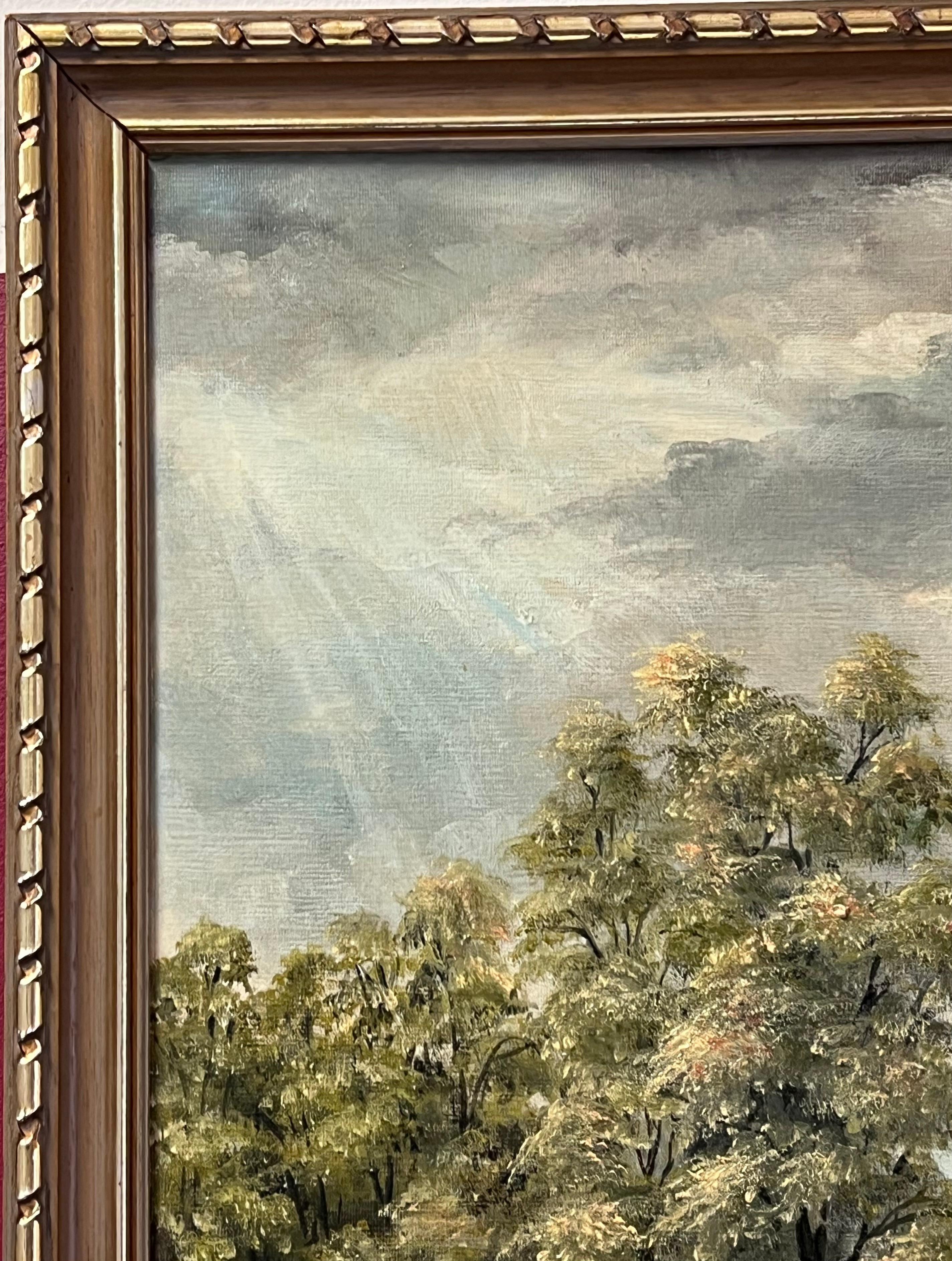 Paesaggio fluviale pastorale firmato Pittura ad olio tradizionale inglese in vendita 4