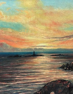 Sunrise over Lands End Cornwall Signed British Impressionist Oil Painting